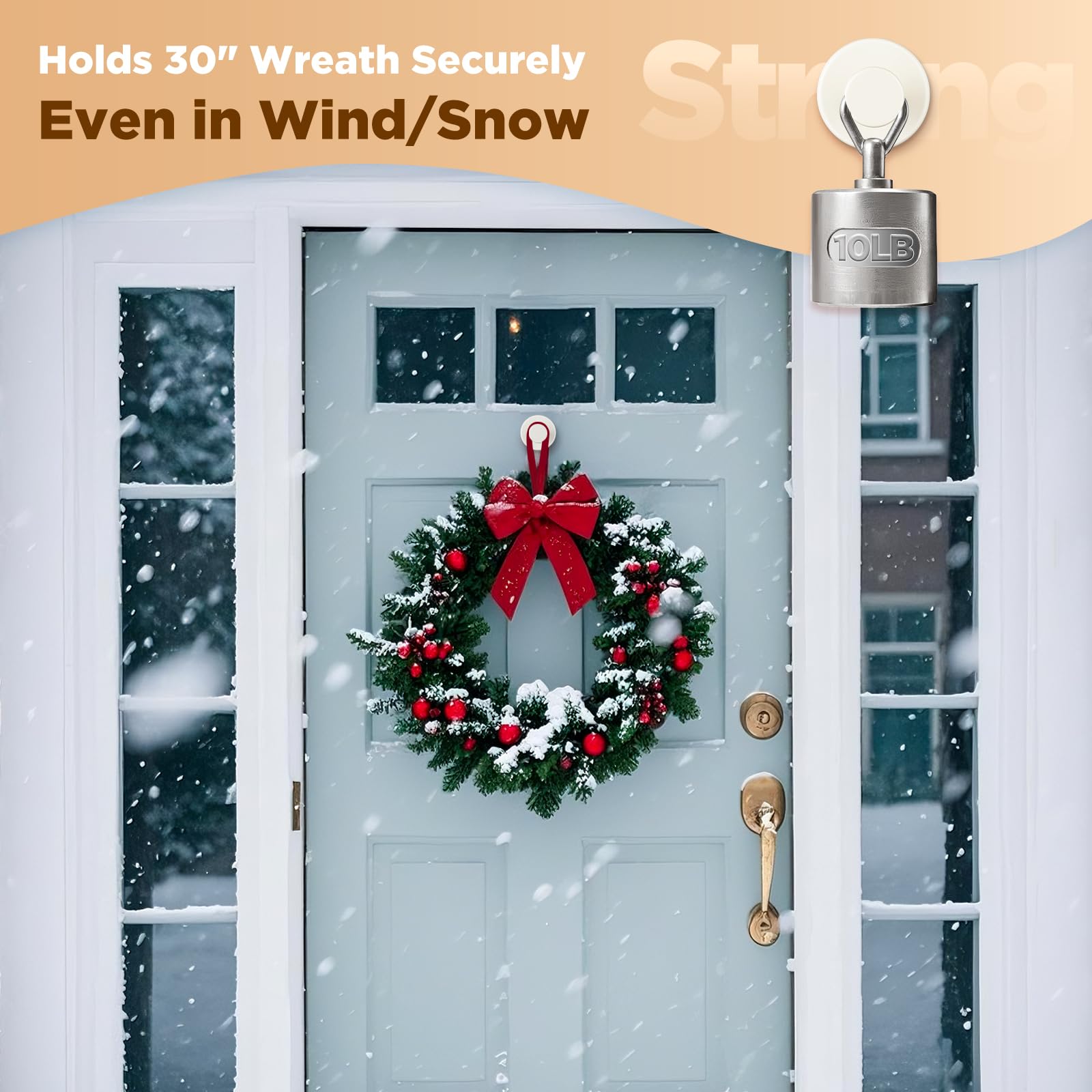 OUTXE Wreath Hanger for Front Door, Heavy Duty Suction Cup Reef Hook for Glass Window/Over Door, Christmas/Thanksgiving/Hallowee