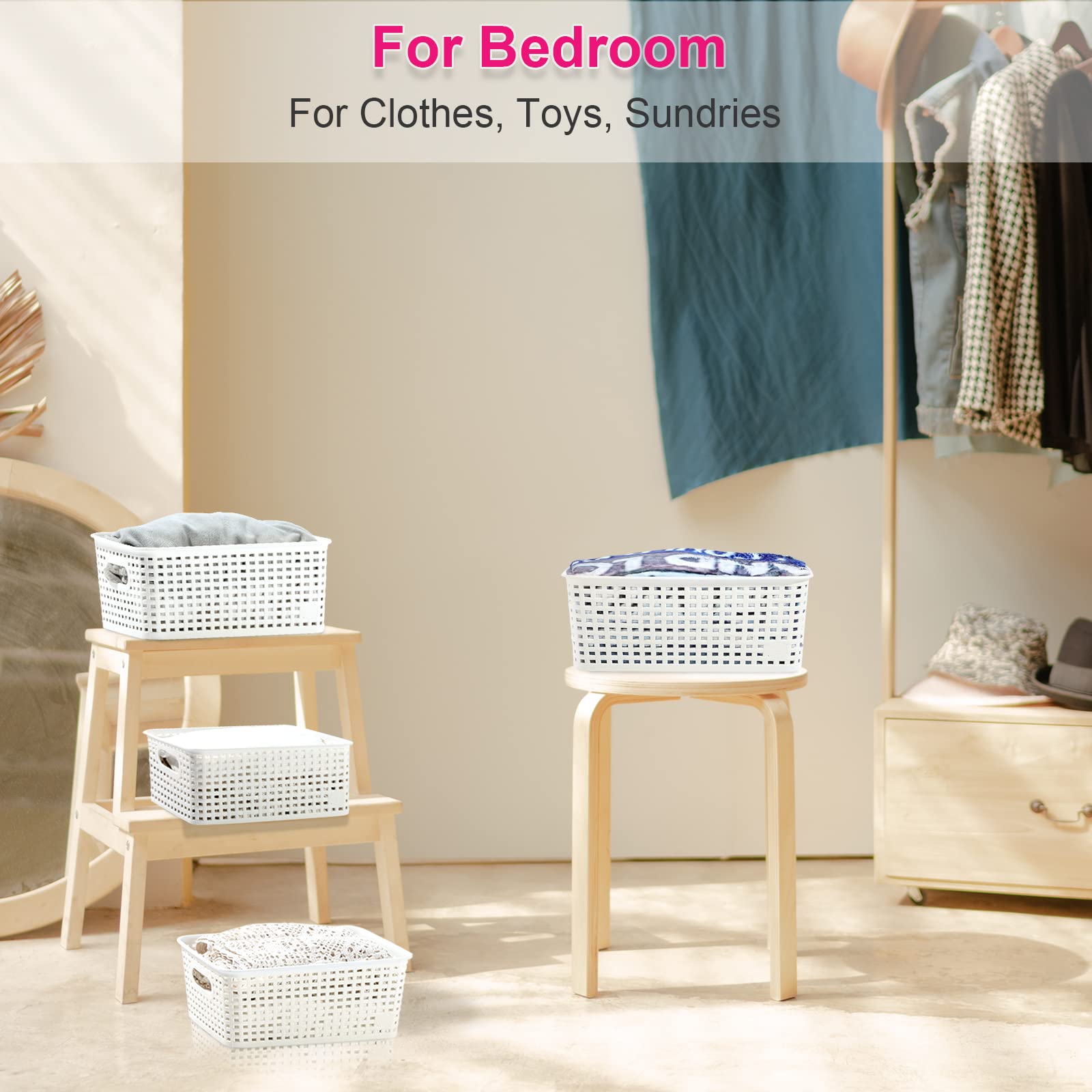 Plastic Storage Baskets Set Of 6 Sturdy Pantry Organizers And Storage Bins Storage Container For Shelves, Countertops, Desktops,