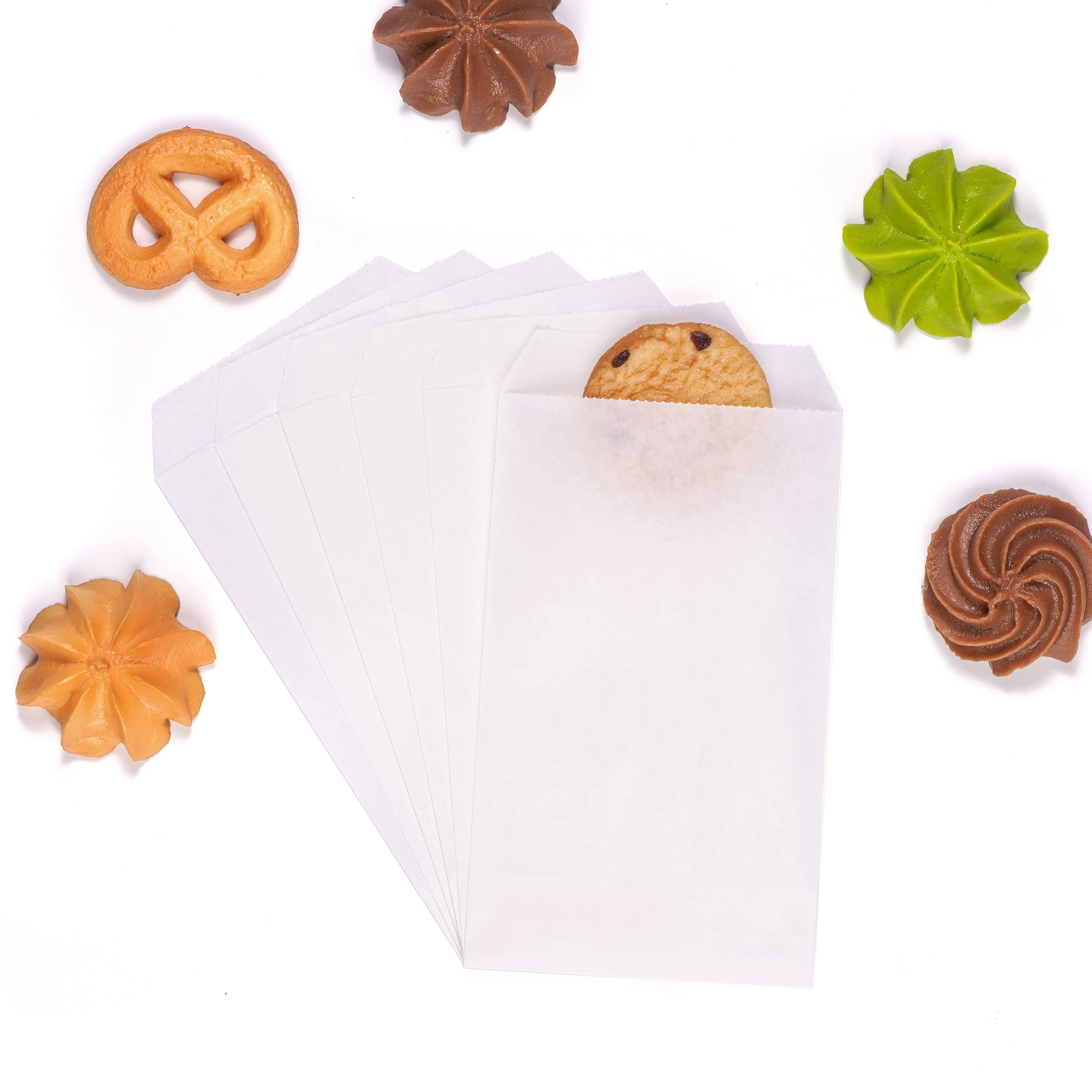 White Small Flat Greaseproof Paper Bags 3X5 For Bakery Cookies Treat Candies Dessert Chocolate Soap Wedding Tossing, Stamps, Par