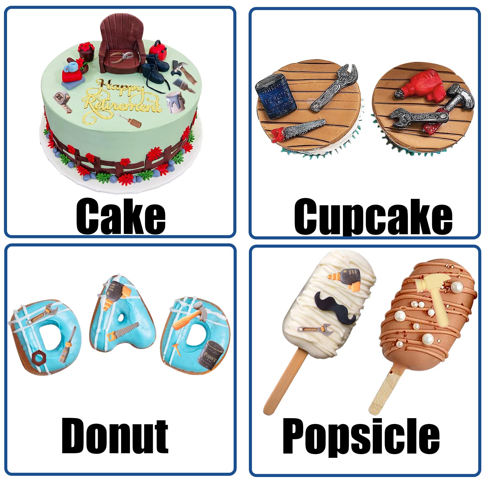 Hand Tools Silicone Molds 4 Pcs, Mini Construction Tools Chocolate Fondant Molds For Cupcake Toppers Mini Cake Decorating Candy