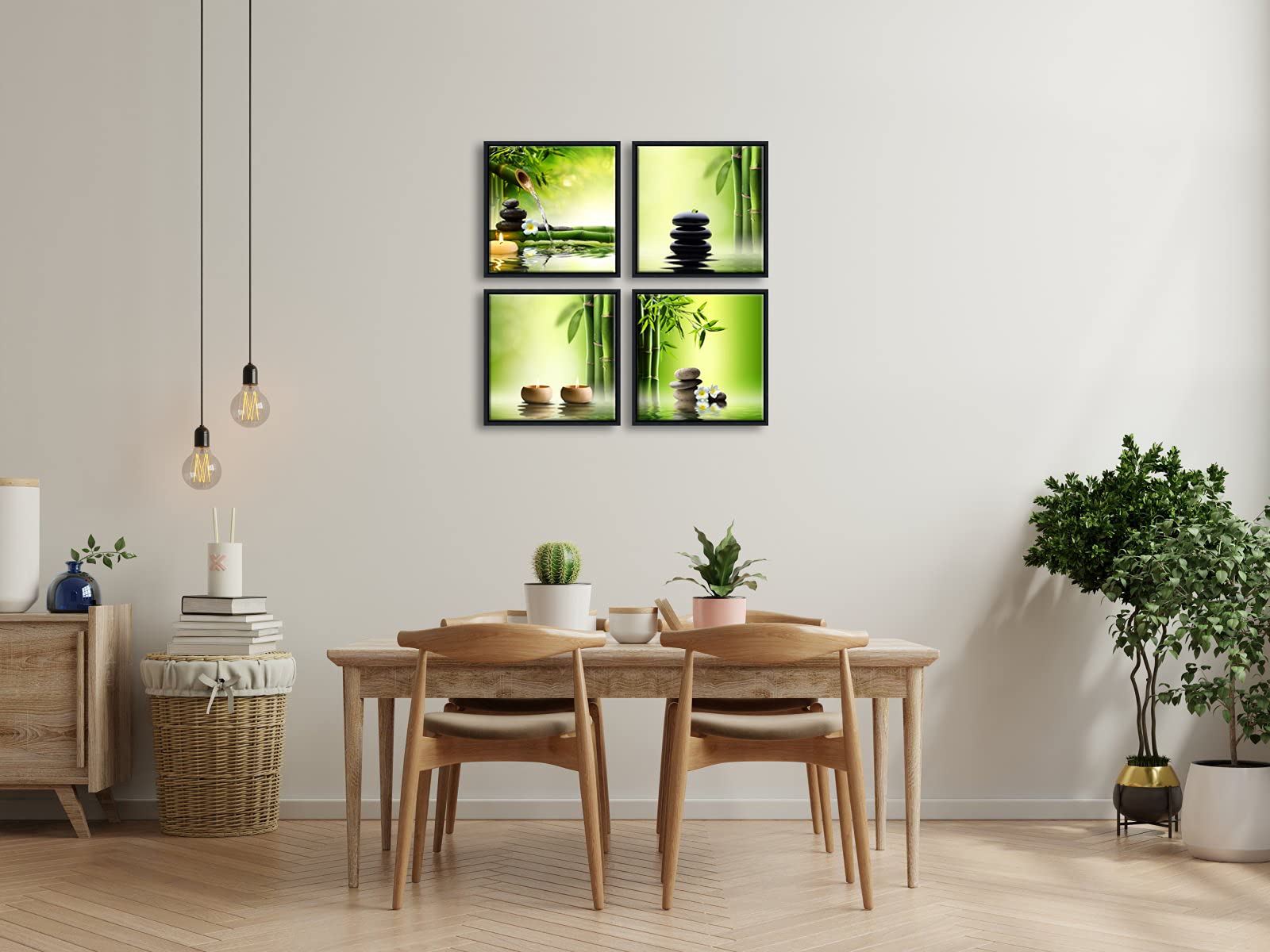 Pyradecor Modern 4 Panels Framed Contemporary Zen Giclee Canvas Prints Perfect Bamboo Green Pictures Paintings On Canvas Wall Ar