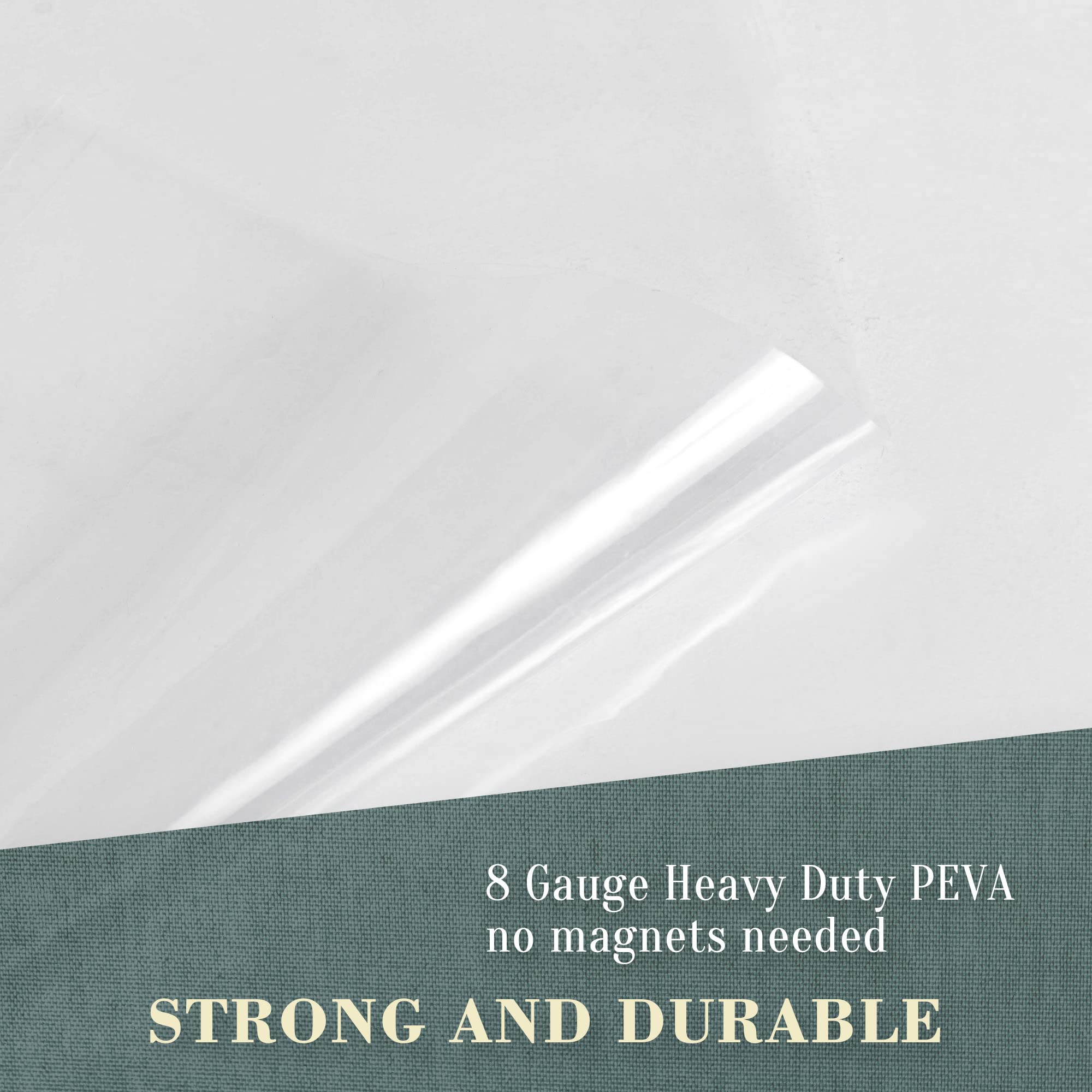 Abluen No Hook Peva Shower Curtain Or Liner - 8G Heavy Duty Clear Bathroom Shower Curtain No Hooks Required, Waterproof Plastic