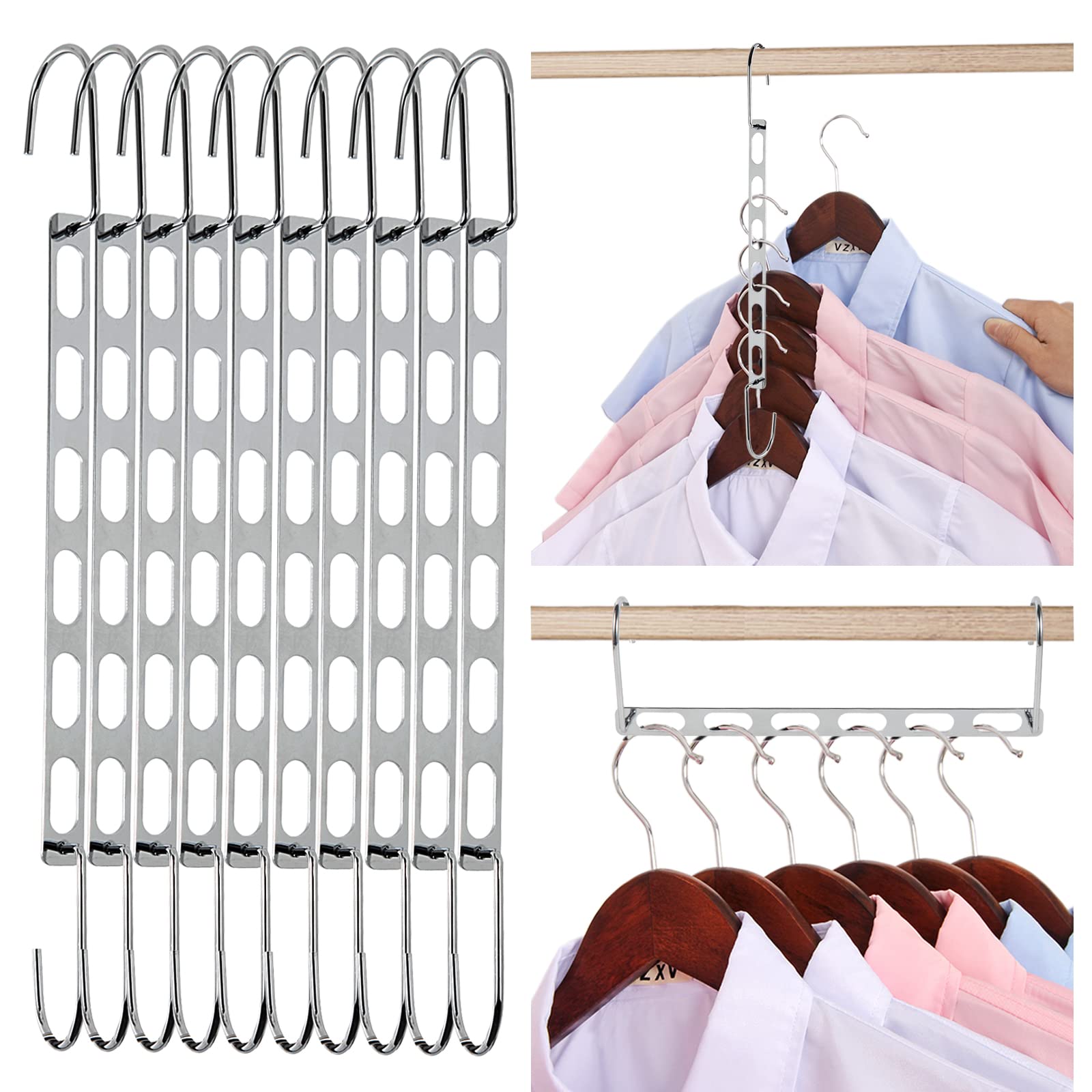 Space Saving Hangers, 10 Pack Metal Hanger Organizer, Space Saver Hangers, Collapsible Hangers For Heavy Clothes, Magic Hangers