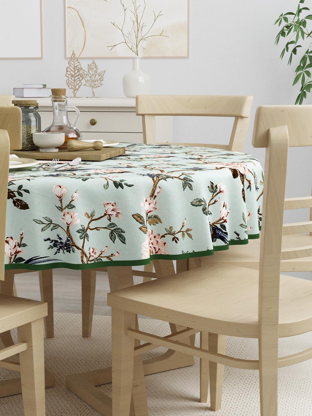 Clasiko 100% Cotton 6 Seater Round Table Cover; 72x72 Inches; Peach Flowers
