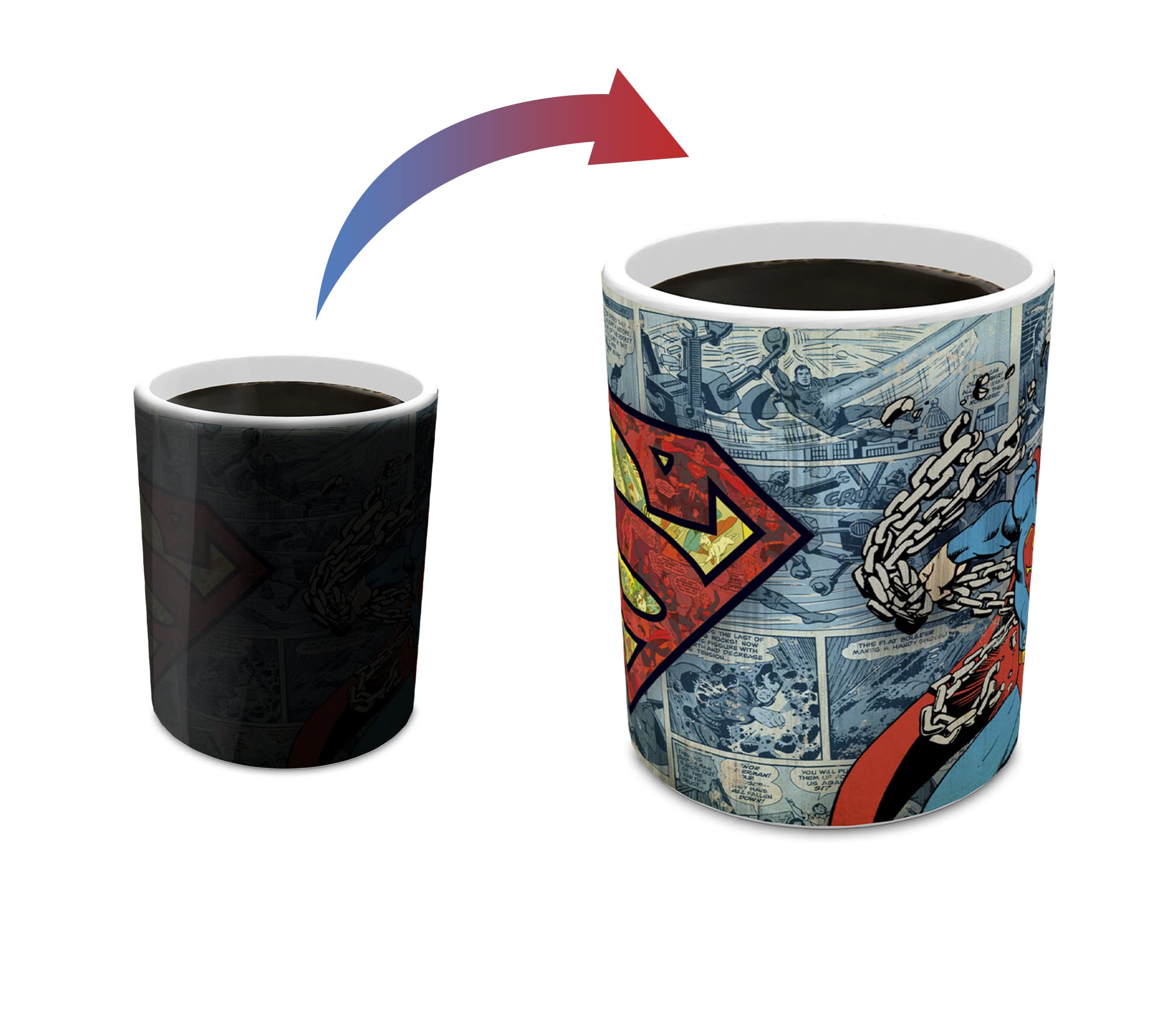 Morphing Mugs Dc Comics - Superman - Retro Comic Book Logo - One 11 Oz Color Changing Heat Sensitive Ceramic Mug - Image Reveale