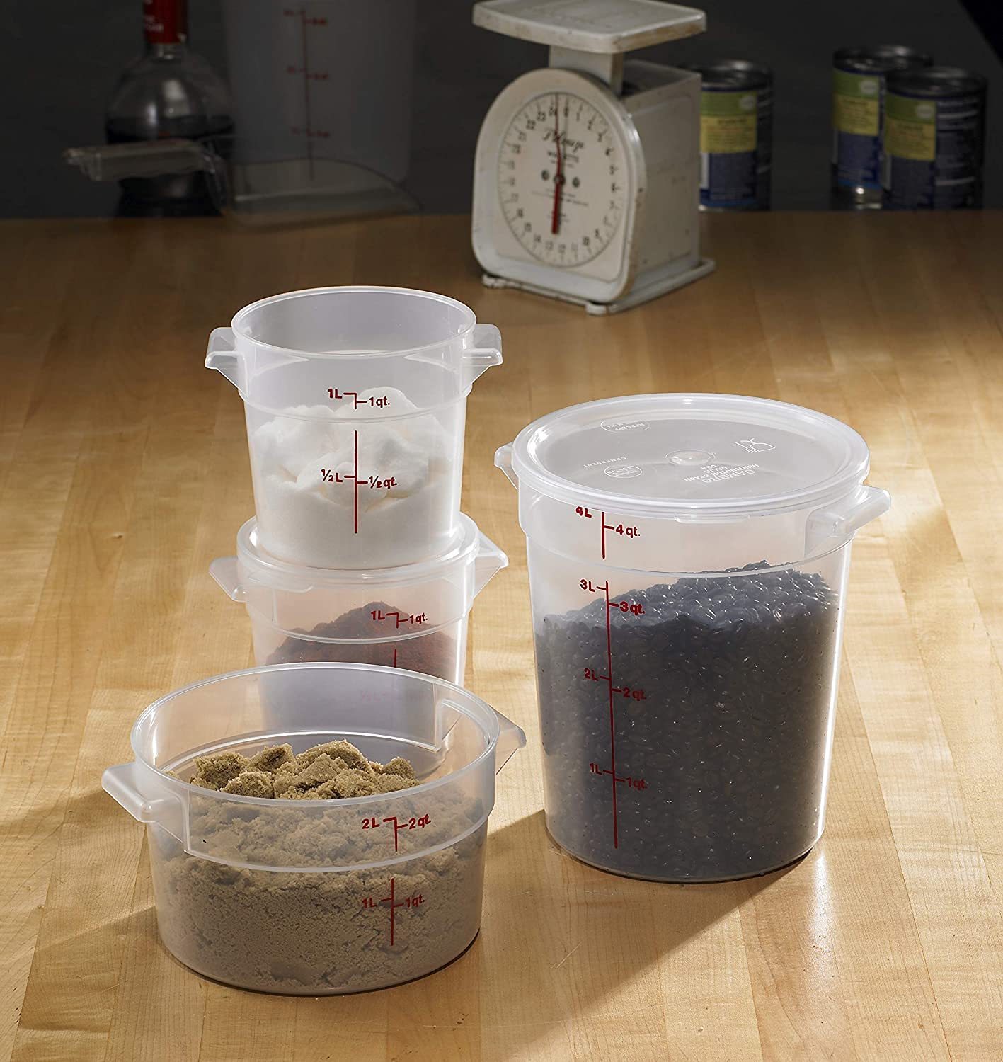 Lumintrail Cambro 2 Quart Round Food Storage Container, 2-Pack Translucent, With A Translucent Lid, Bundle With A Measuring Spoo