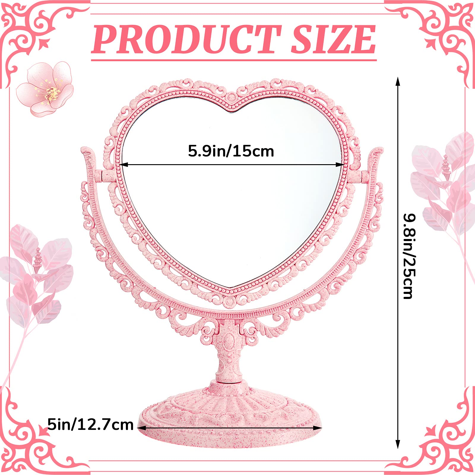 Jetec Heart Shaped Mirror Valentines Day Gift Double Sided Dresser Vintage Makeup Cosmetic Mirror For Dressing Bathroom Bedroom(