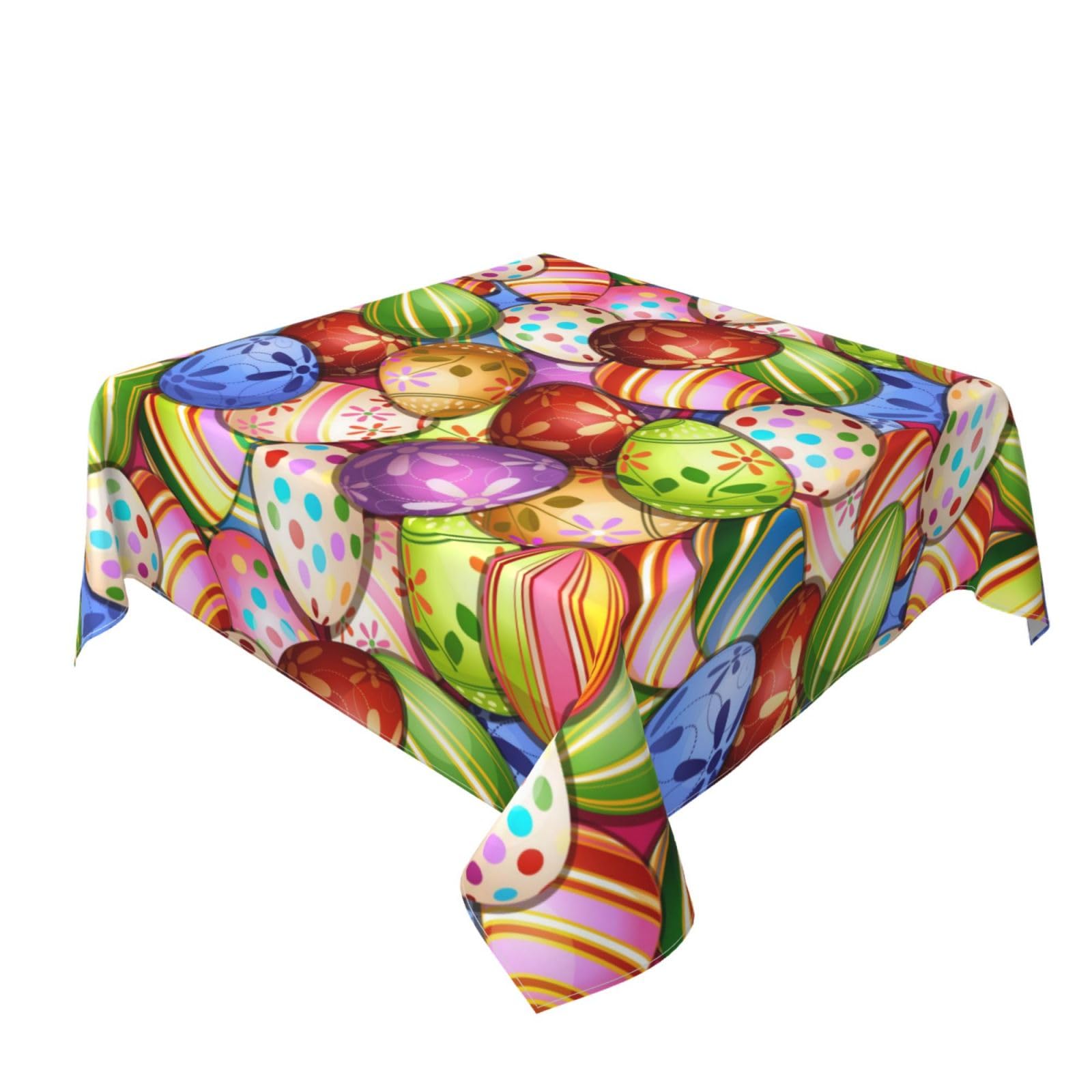 BETGINY Spring Easter Tablecloth - 60x60 Inch Square Bunny Eggs Tablecloth - Spring Colorful Rabbit Eggs - Dust-Proof, Wrinkle R