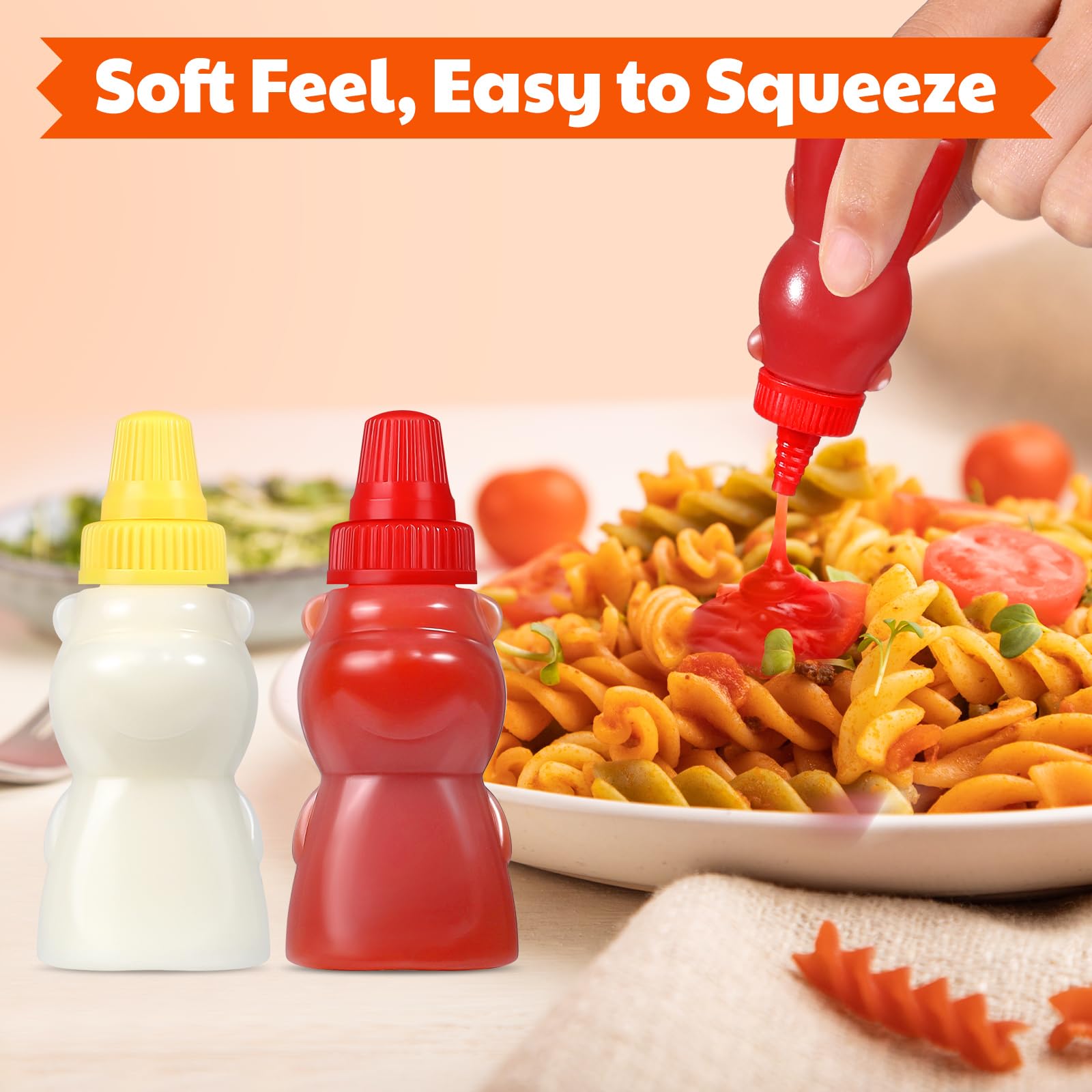 Wxoieod 4 Pieces Bear Shape Mini Condiment Bottles, 1 Oz Mini Ketchup Bottle For Lunch Box, Small Travel Squeeze Squirt Containe