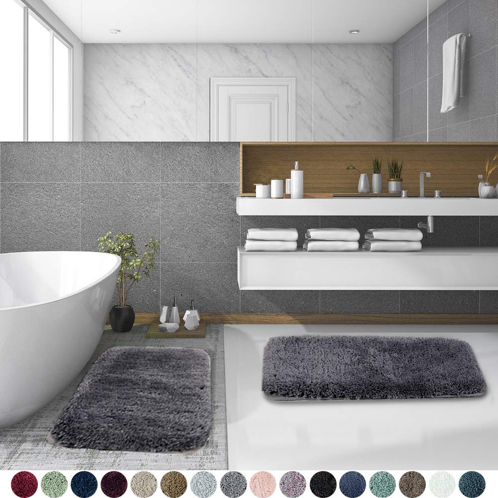 Walensee Shaggy 2 Piece Bath Rug Set, (20 X 32, 2 Pack Set, Dark Grey) Bathroom Rug Set Bath Mats For Bathroom Machine Wash/Dry