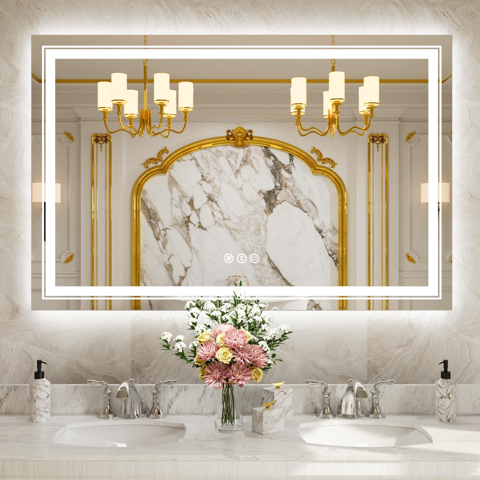 Wtty Led Bathroom Mirror 55''X36'' With Rgb Backlit And Front Light,Stepless Dimmable Led Mirror For Bathroom,Colored Lighted Ba