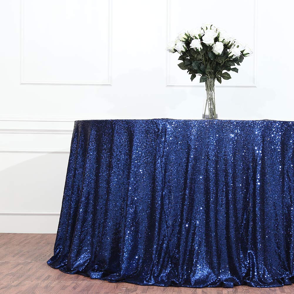 Eternal Beauty Navy Blue 48'' Round Sequin Tablecloth- Sparkly Sequin Overlay For Wedding Party/Dessert Table/Christmas Decorati