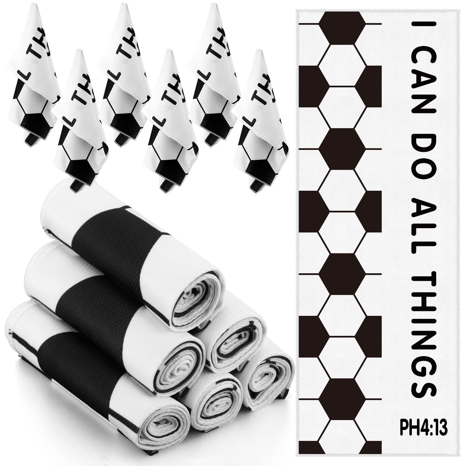 Hahafelt 12 Pcs Bible Verse Soccer Cooling Towel I Can Do All Things for Neck and Face Microfiber Towel for Soccer Players Coach