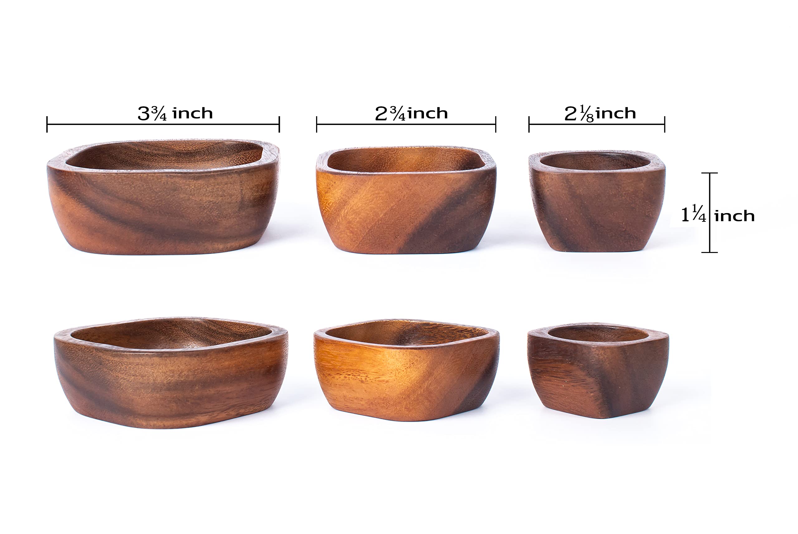 Bestysuperstore Tiny Nesting Square Wood Bowls Mix Size 3   , 2   , 2?    Stackable Acacia Wooden Bowl Set With 3 Spoons For Ser