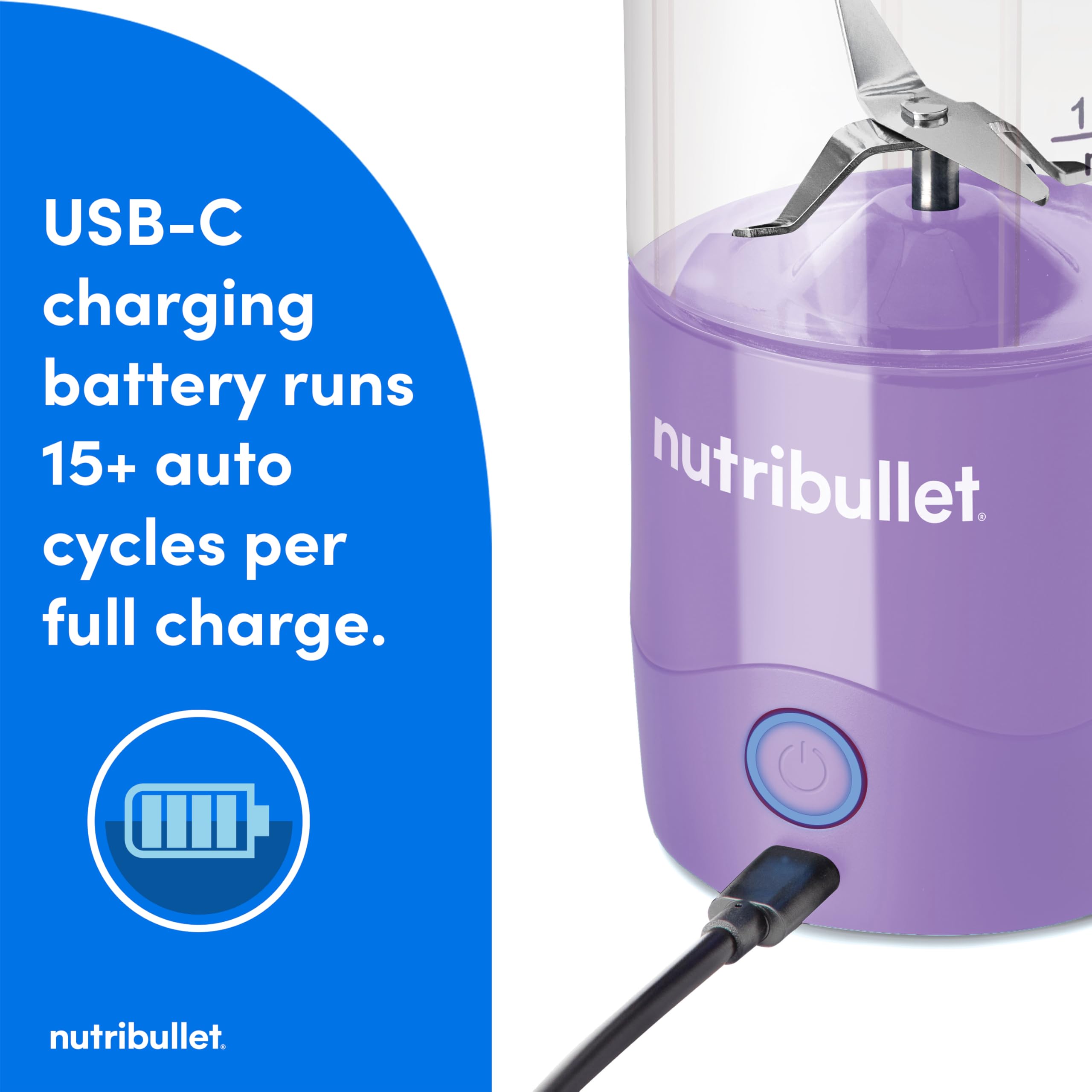 Nutribullet Portable Blender, Cordless, 20Oz Vessel, Personal Blender, Usb-C Rechargeable, Light Purple, Nbpb50100Lp