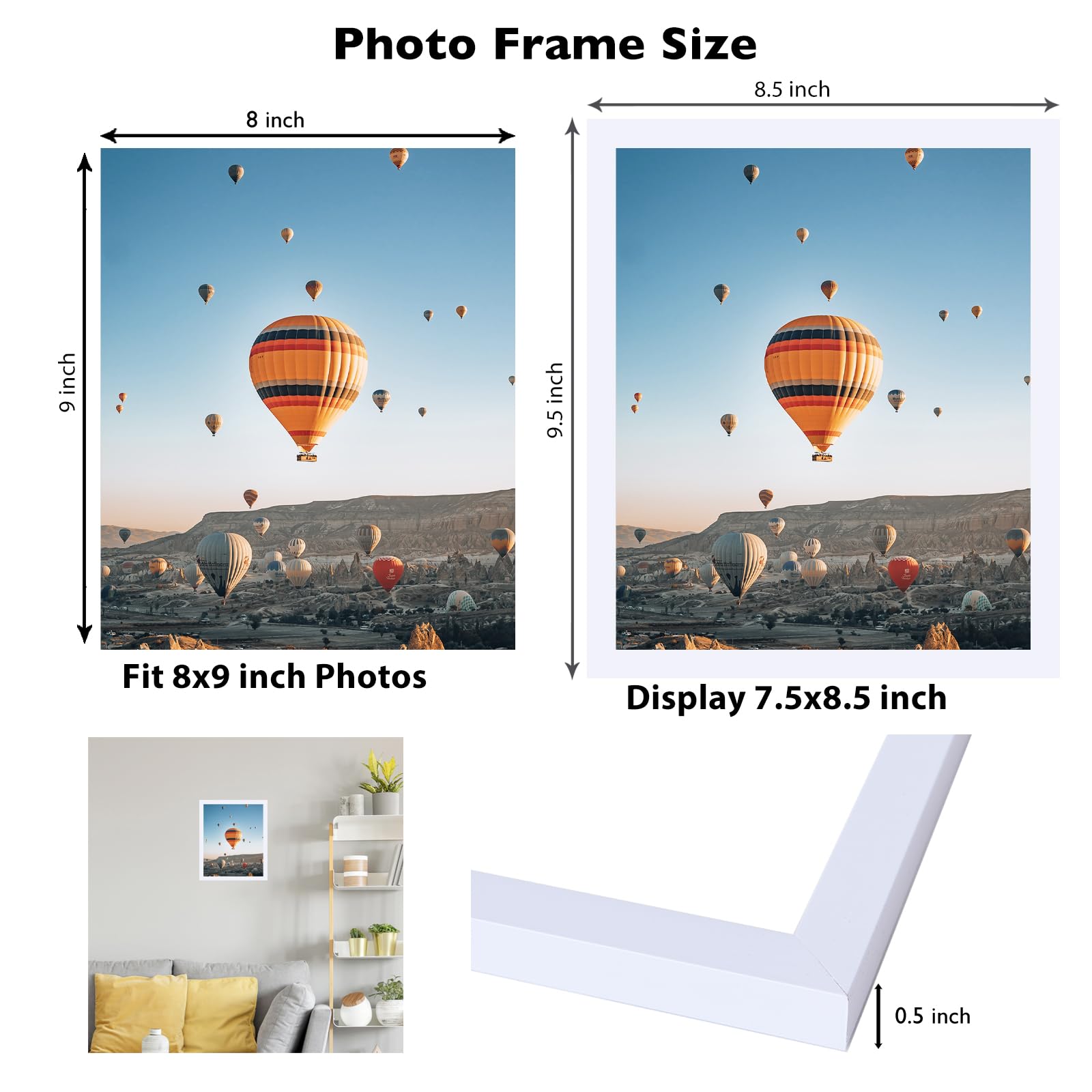 JCJMY 8x9 Picture Frame Set of 3 White for Wall Hanging or Tabletop- Wall Mounting Horizontally or Vertically, 8 x 9 Wall Galler