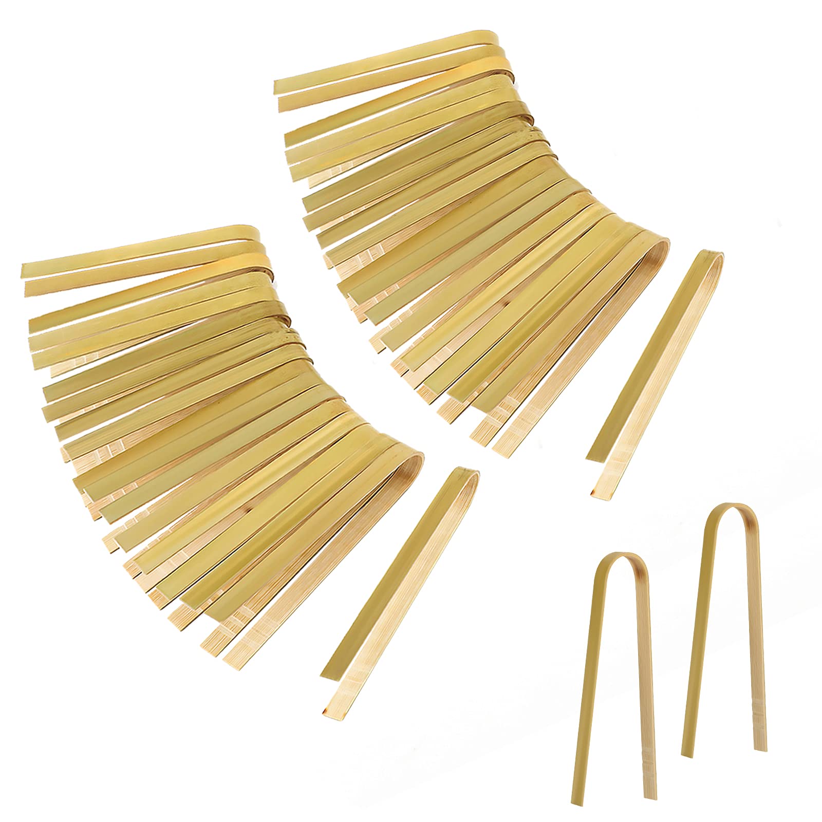 Luter 40Pcs 5.9Inch Wooden Tongs, Disposable Cooking Utensils Mini Bamboo Tongs Natural Toast Tong For Cooking Picking Up
