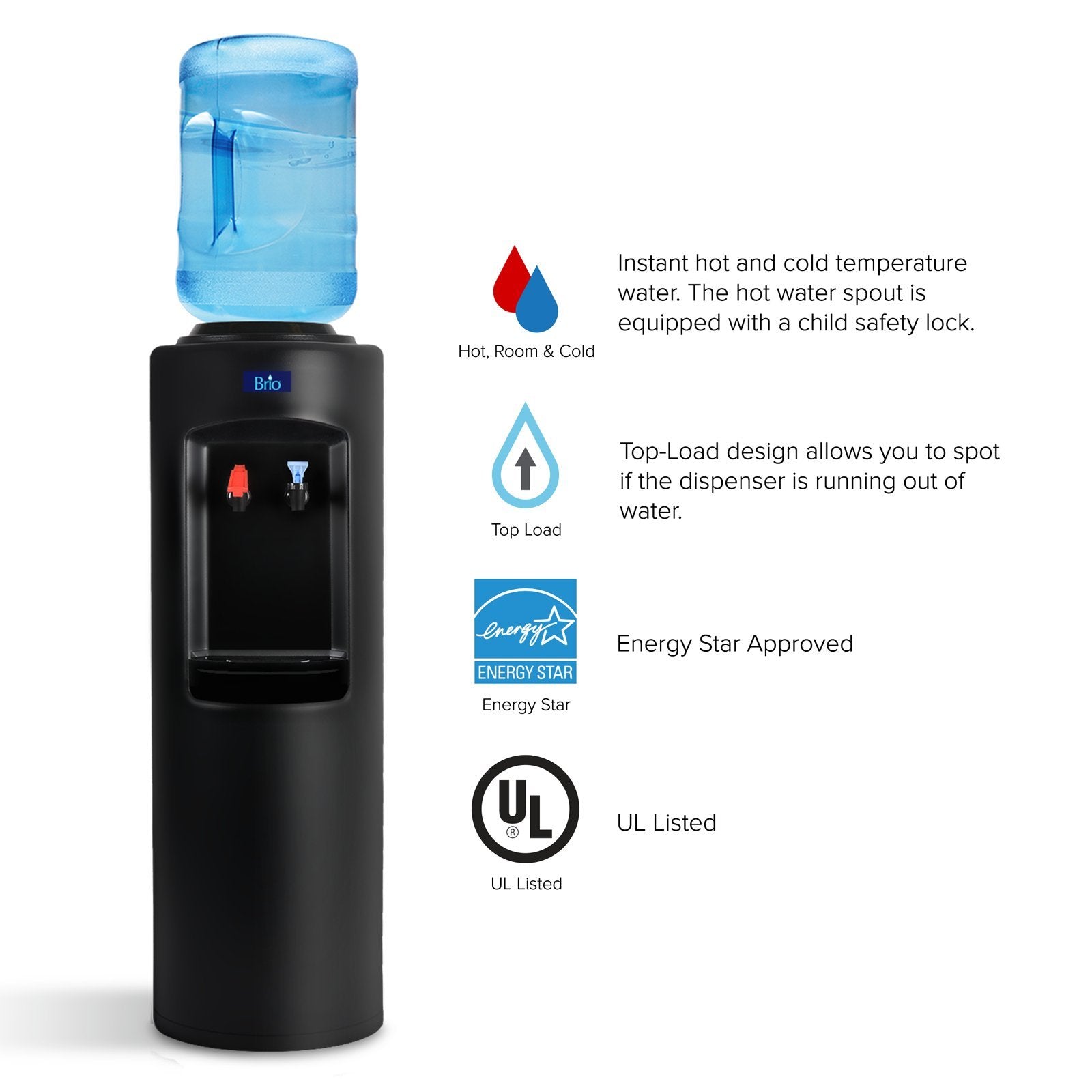 Brio Cl520 Commercial Grade Hot And Cold Top Load Water Dispenser Cooler - Essential Series