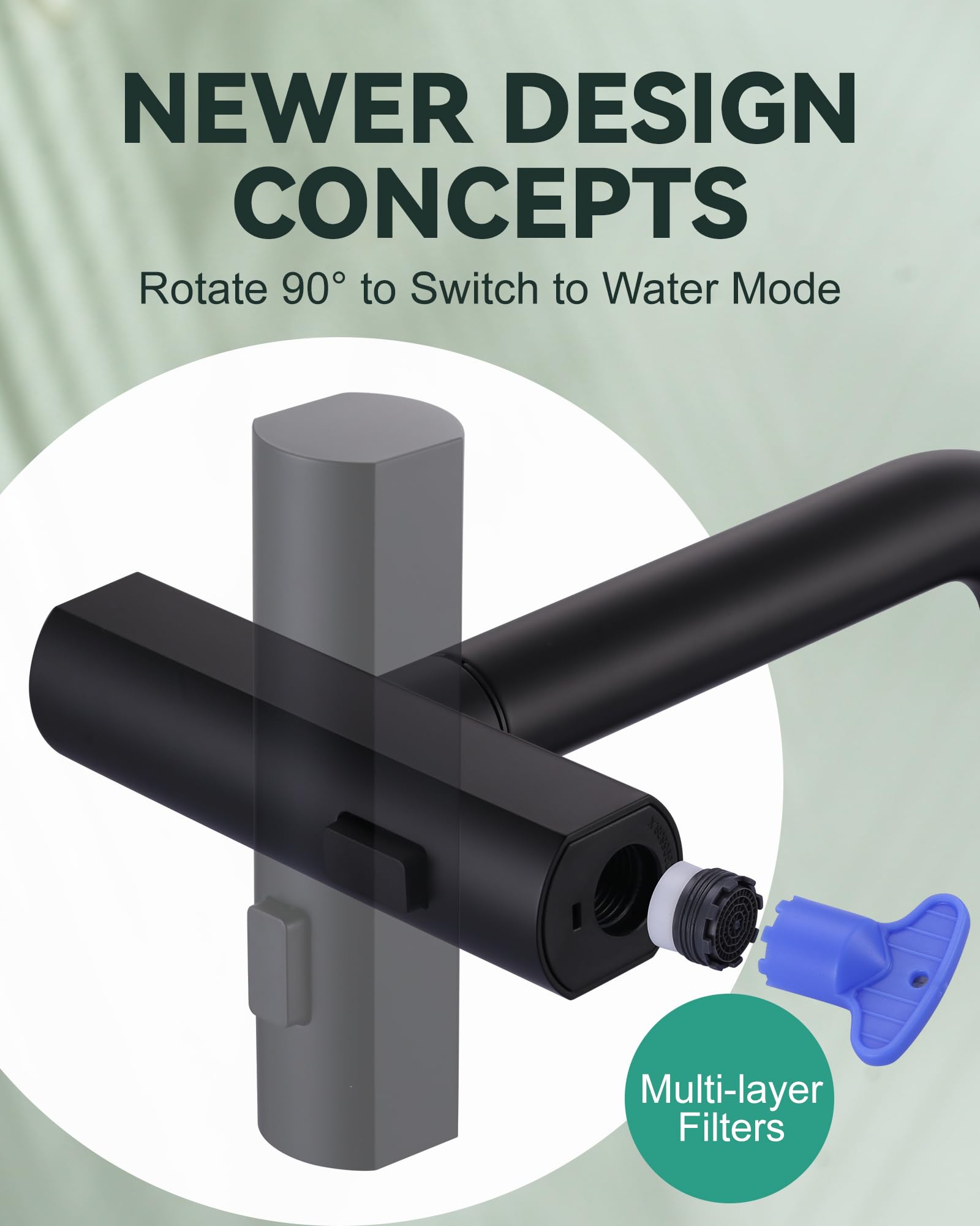 Waterfall Kitchen Sink Faucet With Sprayer: 3 Modes (Waterfall/Stream/Sweep) Pull Down Sprayer - Iviga Black Splash Proof Sink F