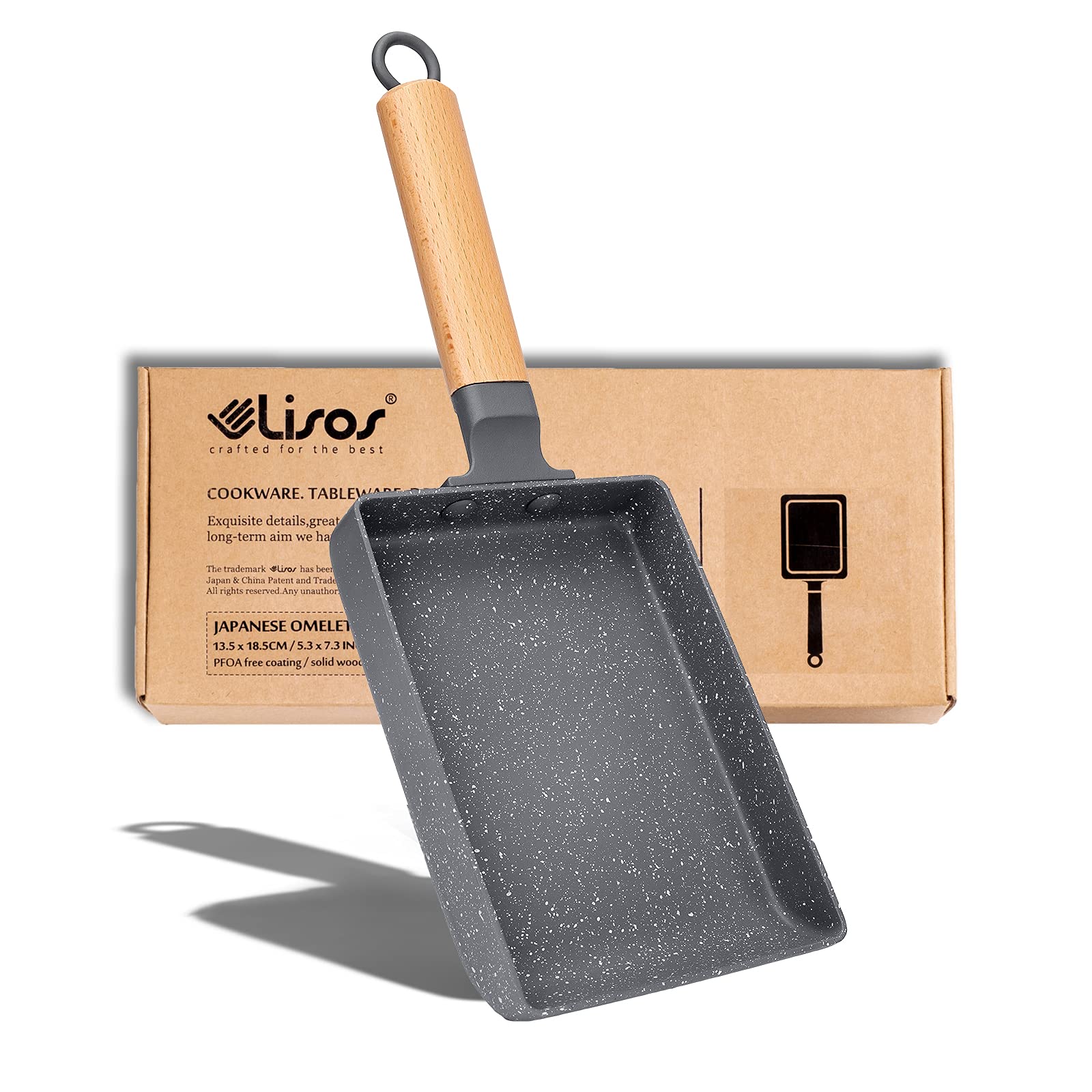 Tamagoyaki Pan Square Japanese Omelette Pan,Non-stick Egg Roll Pan,Rectangle Frying Pan Wood Handle,with Silicone Brush & Solid 