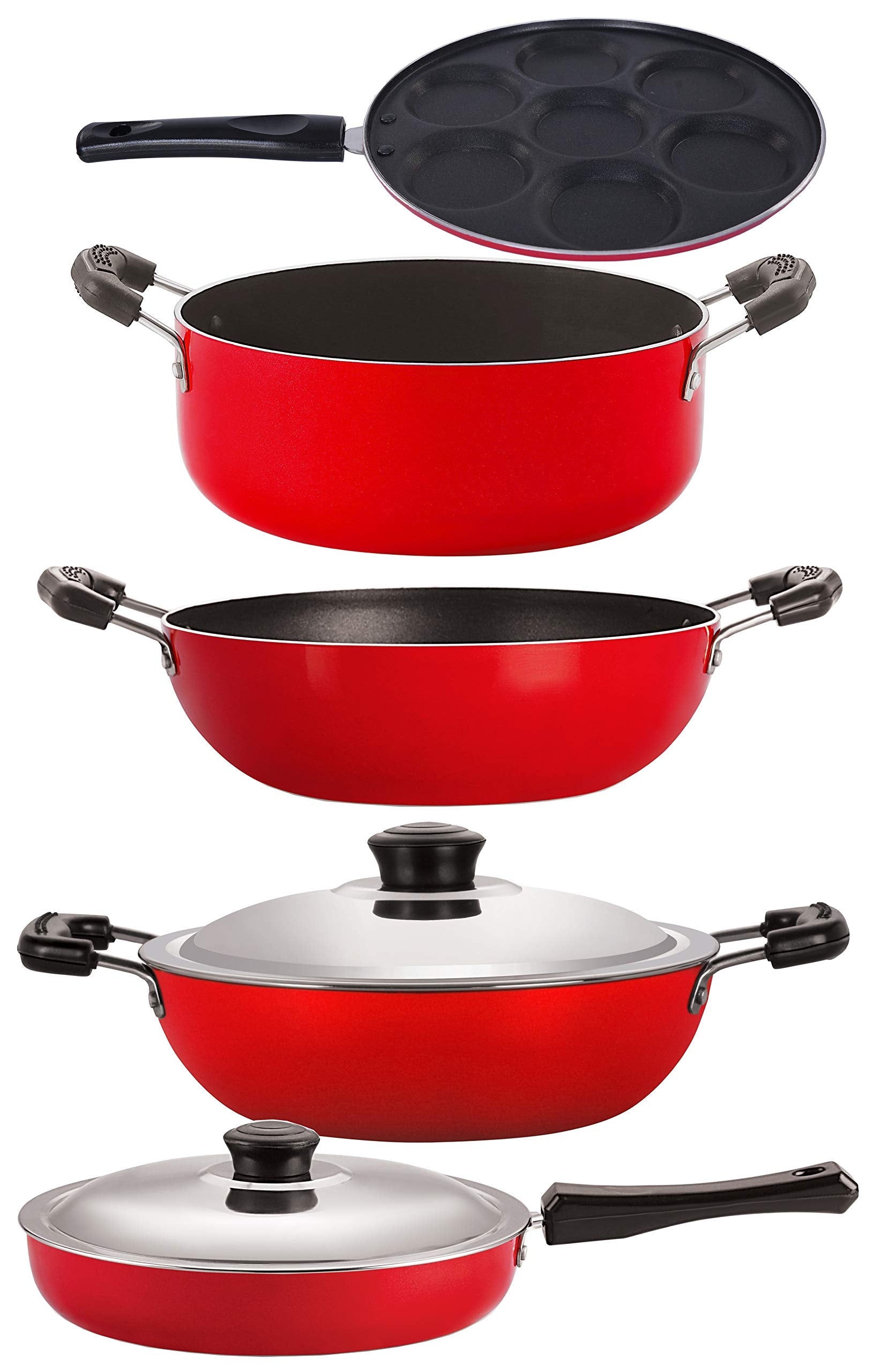 Nirlon 2 Layer Coated NonStick 5 Piece Aluminium Pots And Pans Cooking Essential Set