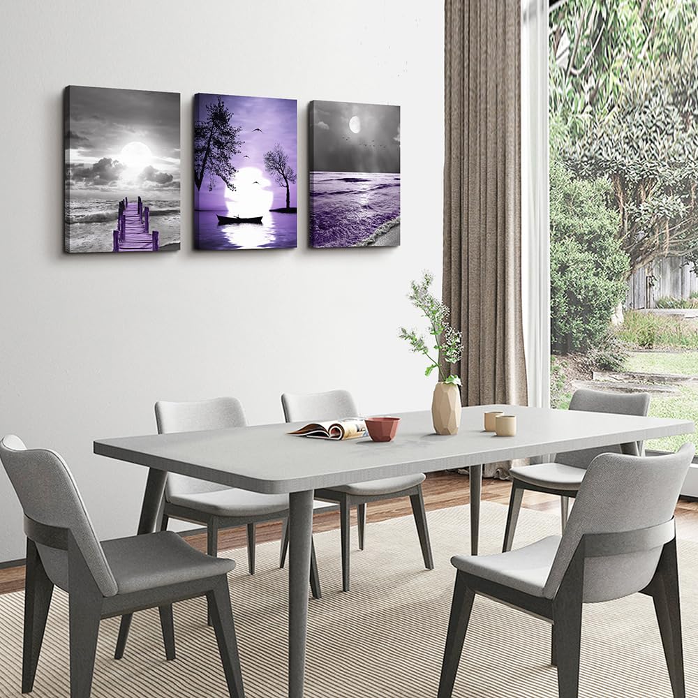 wall decorations for living room 3 Piece framed canvas wall art bathroom artwork for wall painting office bedroom wall decor Black and white ocean purple Landscape modern family Posters home decor