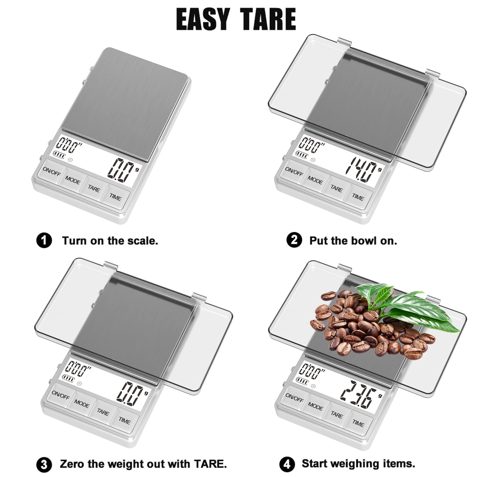 Weightman Small Coffee Scale With Timer, Espresso Scale With Timer 1000 X 0.1G, Mini Food Scale Large Backlit Lcd Display Stainl