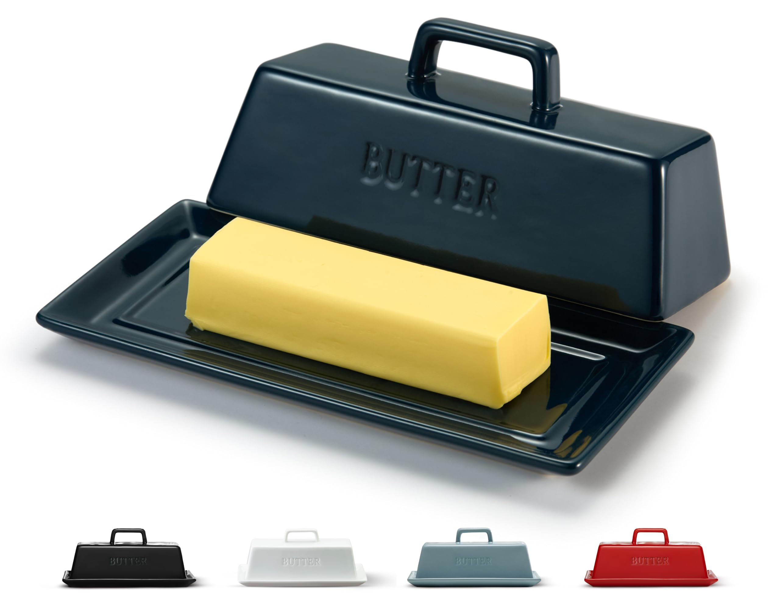 Kook Ceramic Butter Dish with Lid, Kitchen Countertop Butter Keeper, Serving Tray with Cover, Storage Container, Holds 1 Stick, 