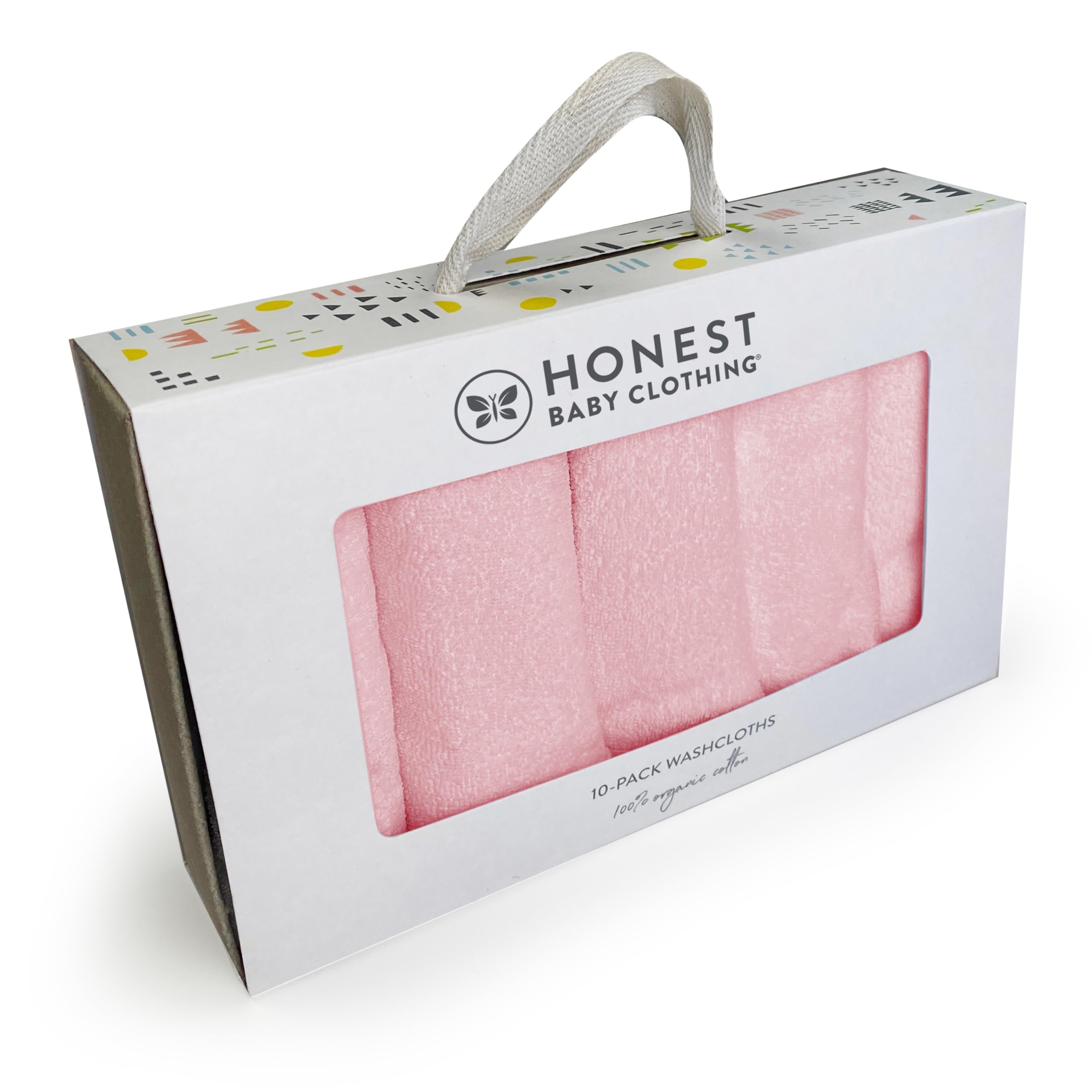 Honestbaby 10-Pack Organic Cotton Baby-Terry Wash Cloths, 10-Pack Pink, One Size