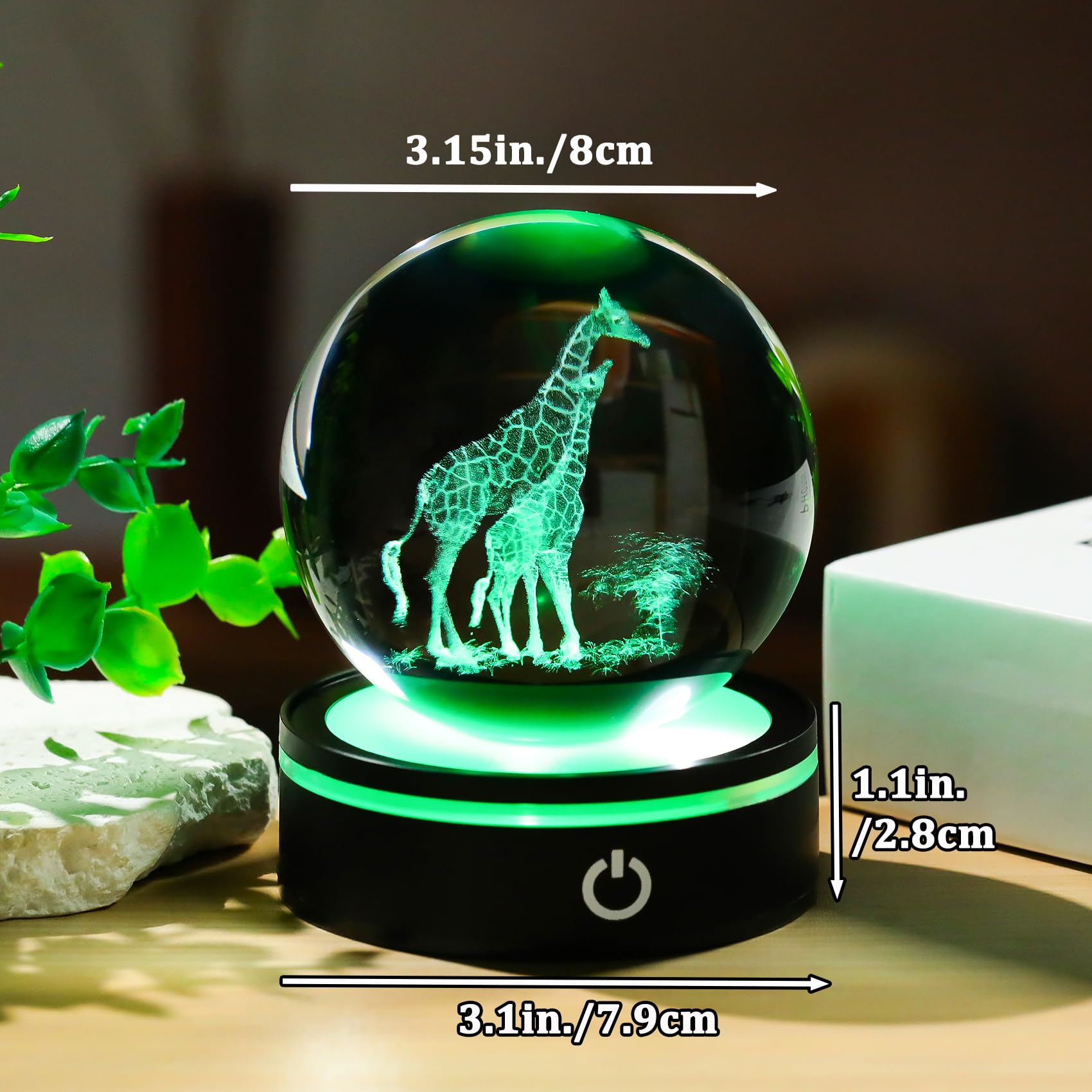 YWHL 3D Giraffe Crystal Ball Figurine with Colorful Light Base, Giraffes Gifts for Women Men on Birthday Christmas, Laser Engrav