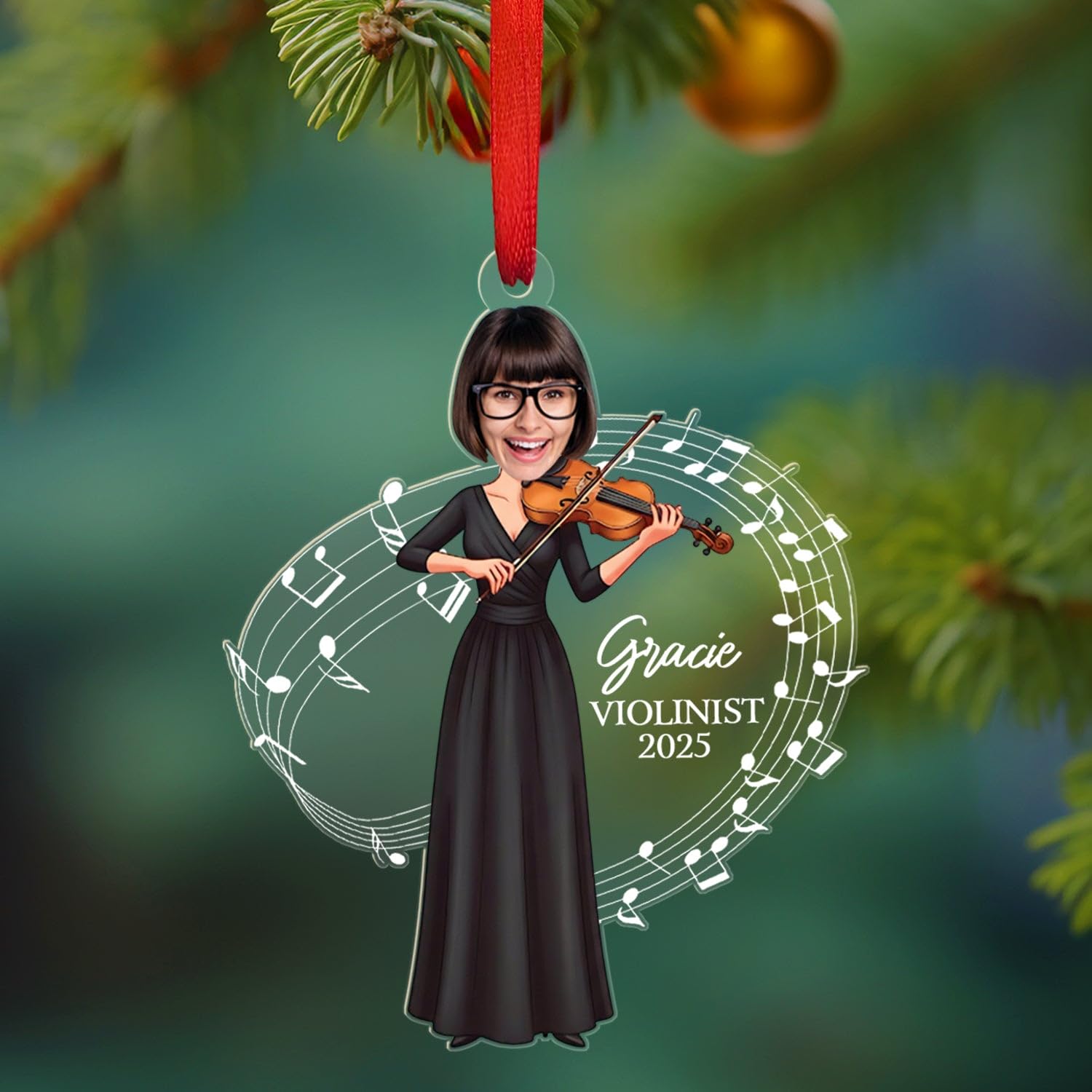 Violinist Shape Acrylic Ornament, Custom Violin Player Women Ornament, Female Musician Face Photo Keepsake Gift, Violin Instrume