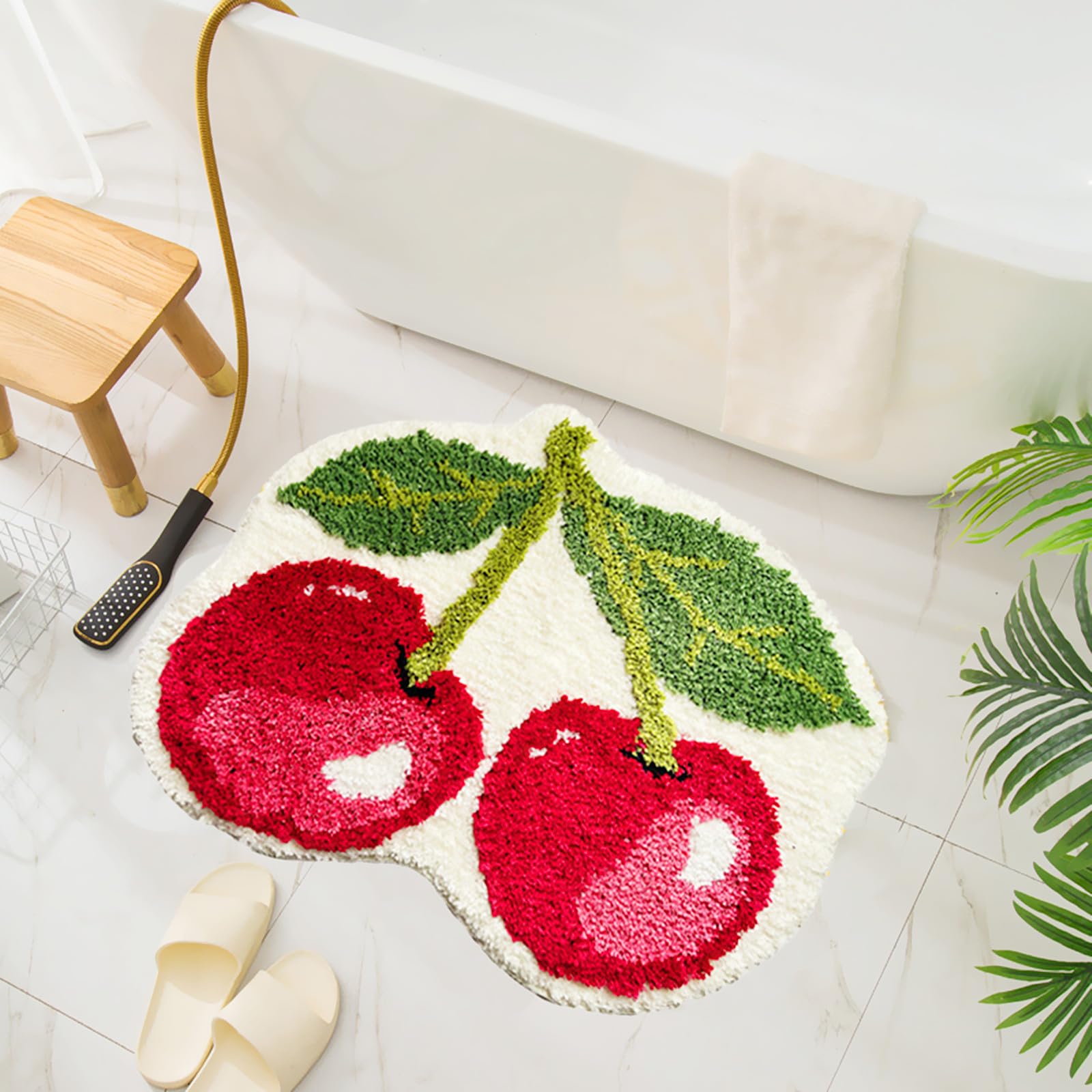 Levinis Shaggy Bathroom Rugs Mats Cute Cherry Rug Non Slip Microfiber Bathmat Absorbent Machine Washable Bathroom Rug For Shower