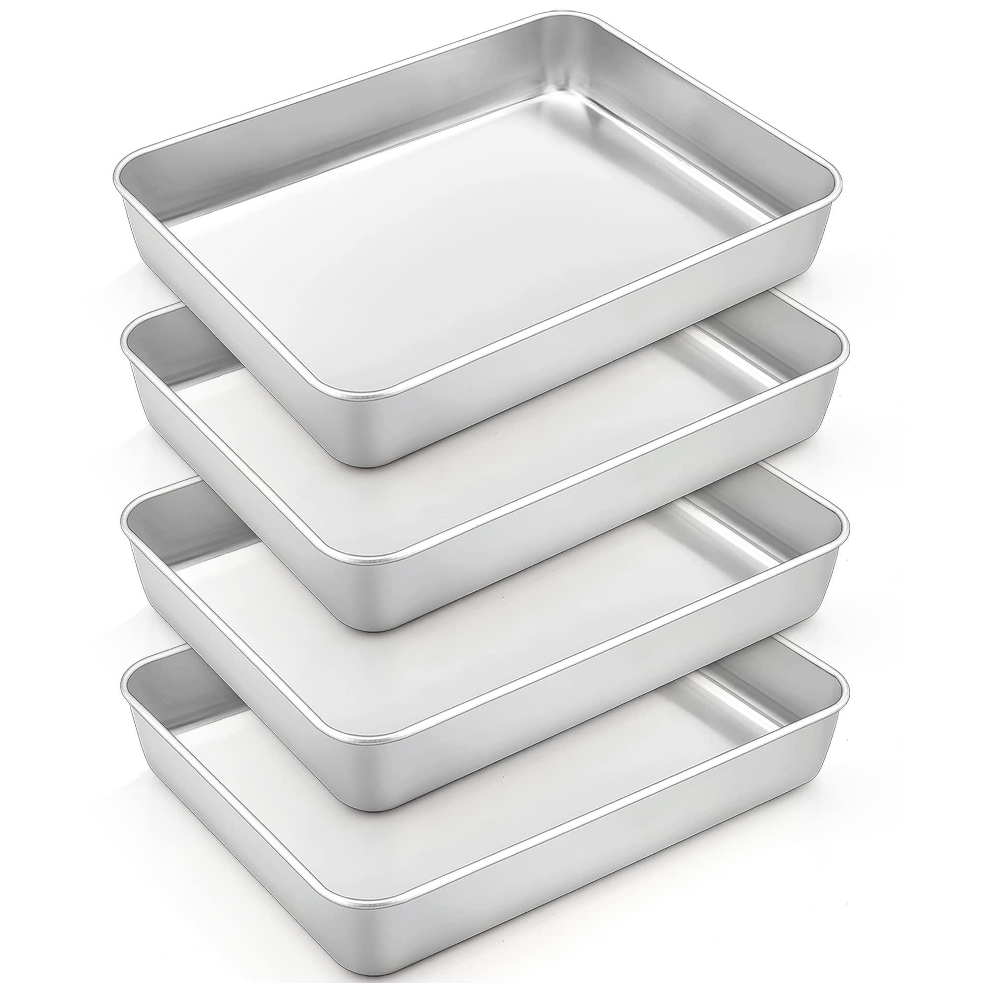 Teamfar Rectangular Cake Pan, 10.5 X 8 X 2 Stainless Steel Bakinglasagna Cake Pan, Non-Toxic & Heavy Duty, Brushed Surface & Dee