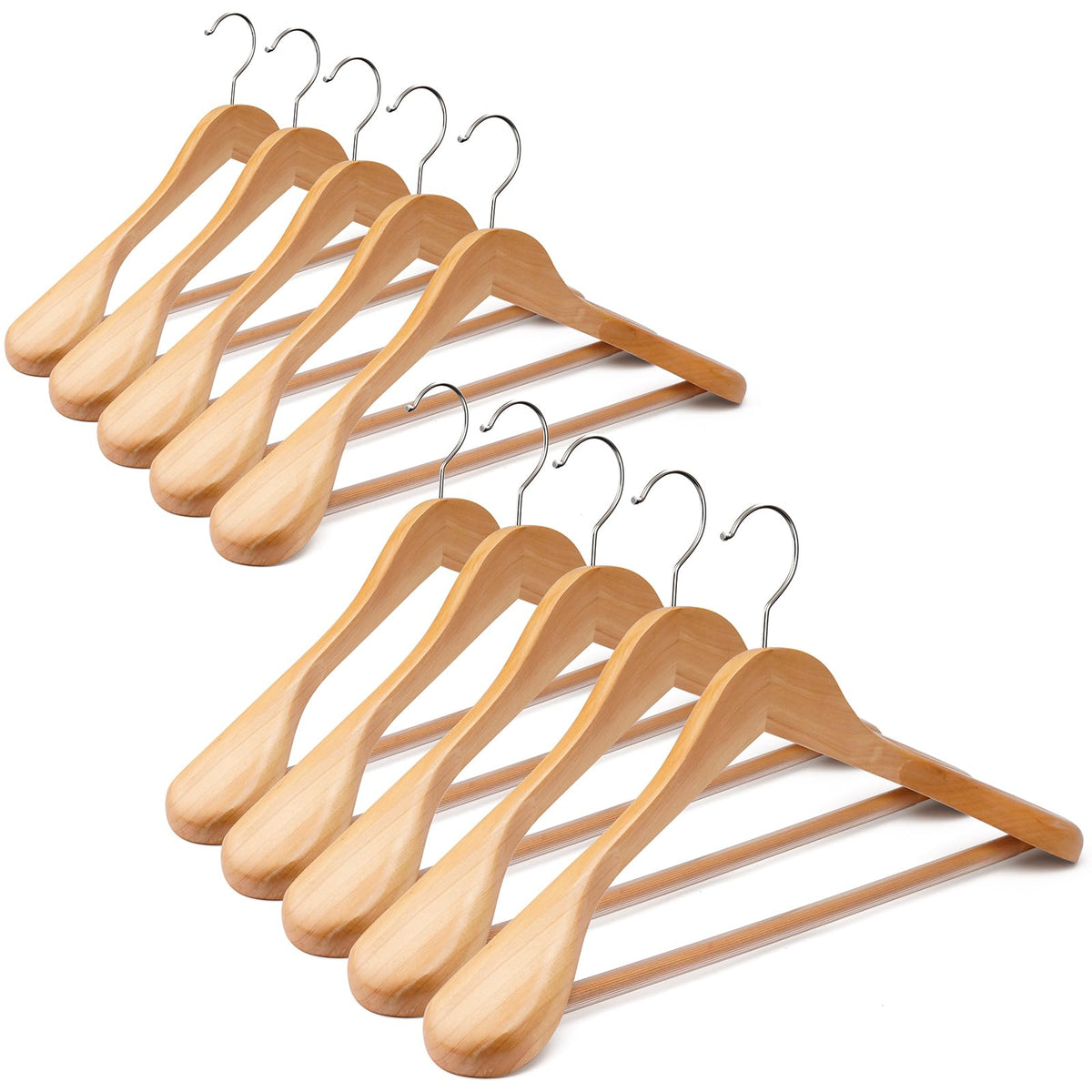 Uinicor Suit Hangers 10 Pack Wooden Hangers,Heavy Duty Coat Hangers,Wide Shoulder Hangers With Non Slip Pants Holder,Suit Hanger