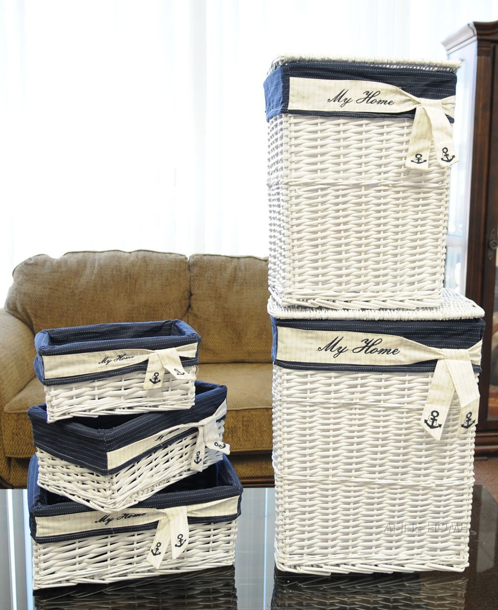 Anne Home - Set of 5 Rectangular Willow Storage Baskets in Several Sizes