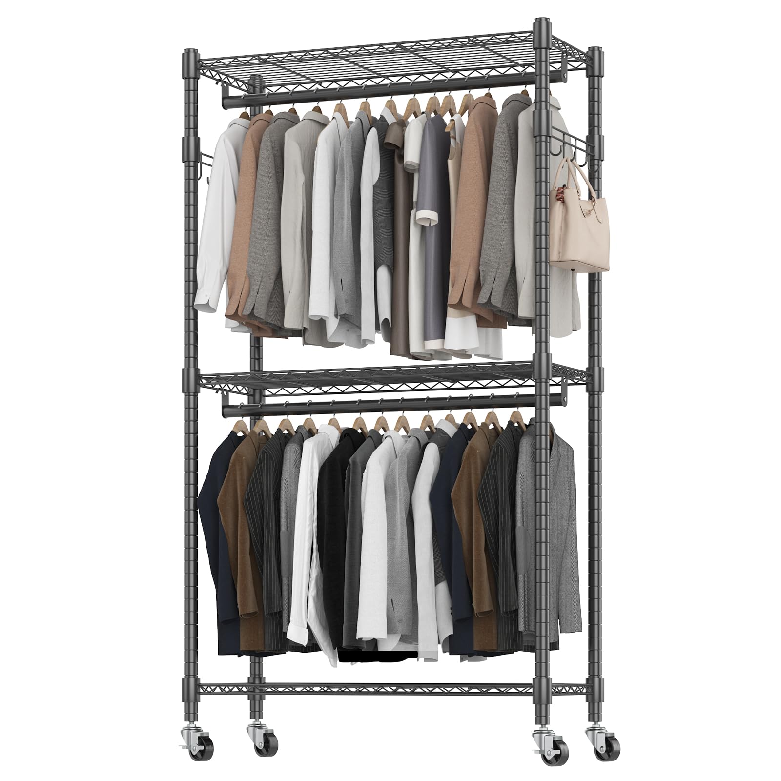 Bathwa Rolling Garment Rack Portable Closet Clothes Rack For Hanging Clothes, Metal Wardrobe Clothing Rack With Wheels And 8 Sid
