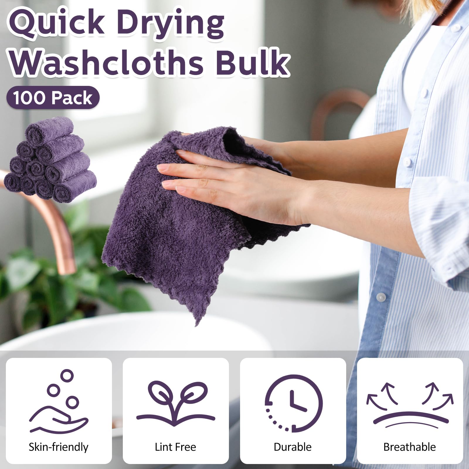 Newwiee 100 Pcs Washcloths Bulk Quick Drying Bathroom Wash Clothes 12 X 12 Inch Face Towels Microfiber Soft Hand Towel For Your