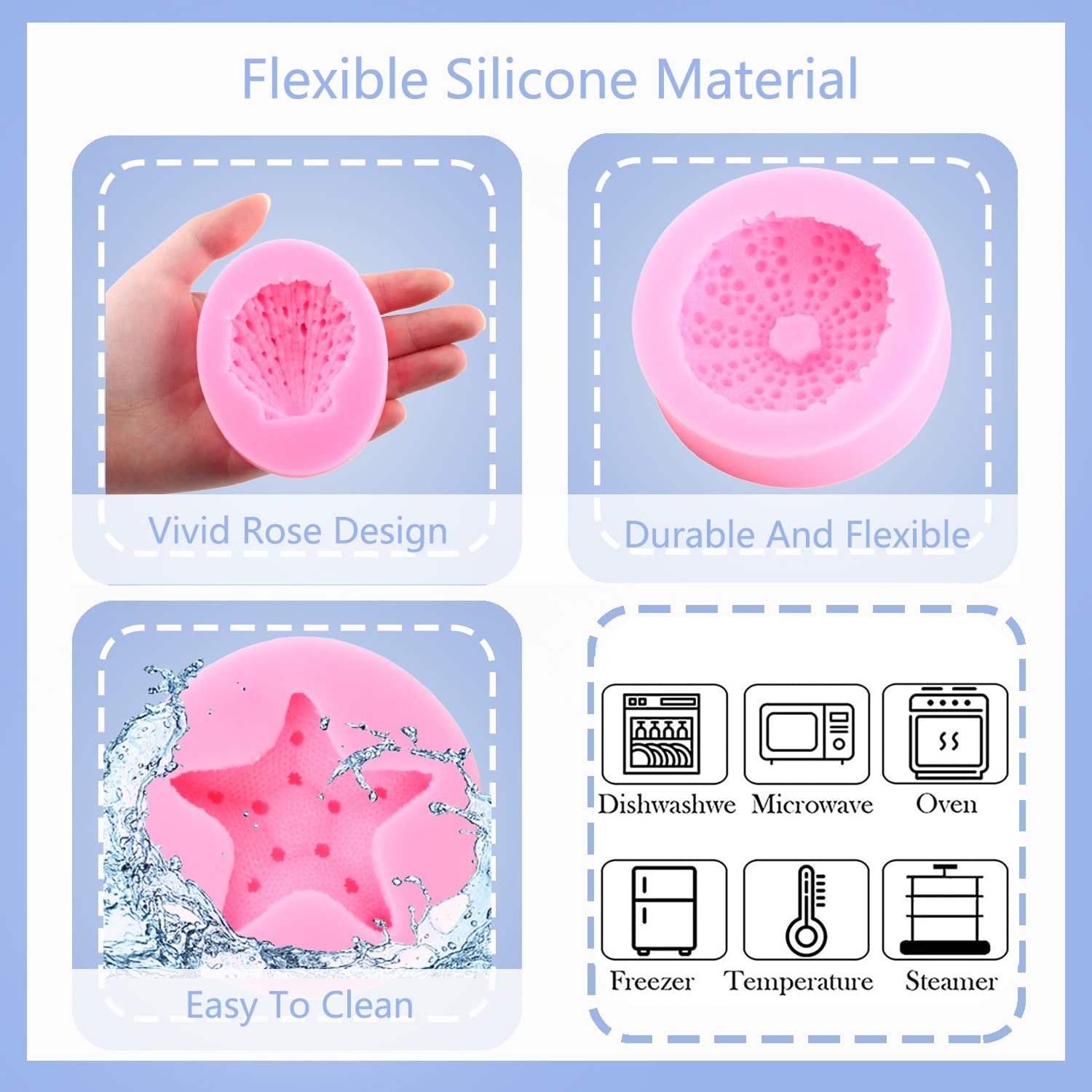 Mujiang Seashell Silicone Molds Conch Starfish Fondant Mold Sea Urchin Candy Mold For Cake Decorating Cupcake Topper Chocolate S