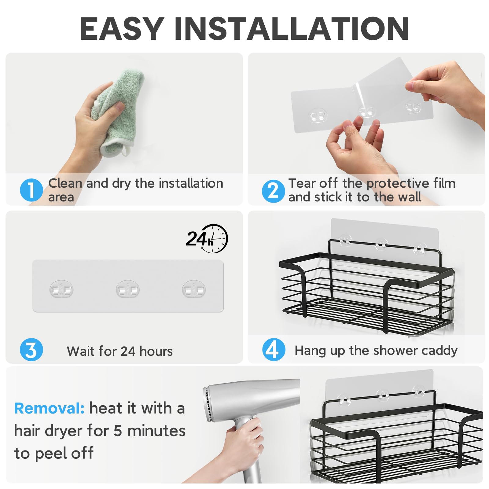 Lsnisni 6 Pack Shower Caddy Adhesive Replacement, Strong Adhesive Hooks For Shower Shelf, Waterproof Shower Adhesive Hooks, No D