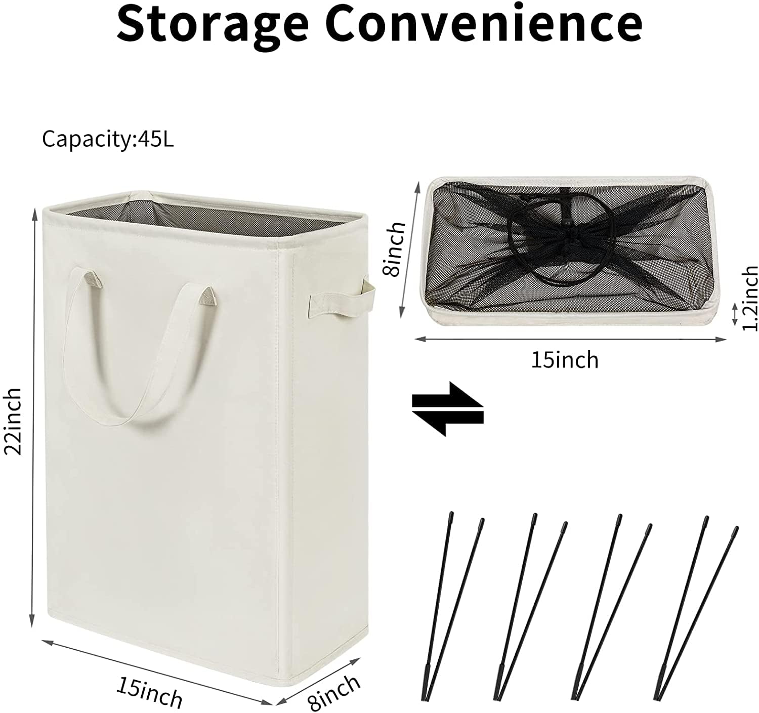 Zero Jet Lag Slim Laundry Hamper With Handles Collapsible Small Laundry Basket Thin Dirty Clothes Basket Narrow Laundry Bag Fold