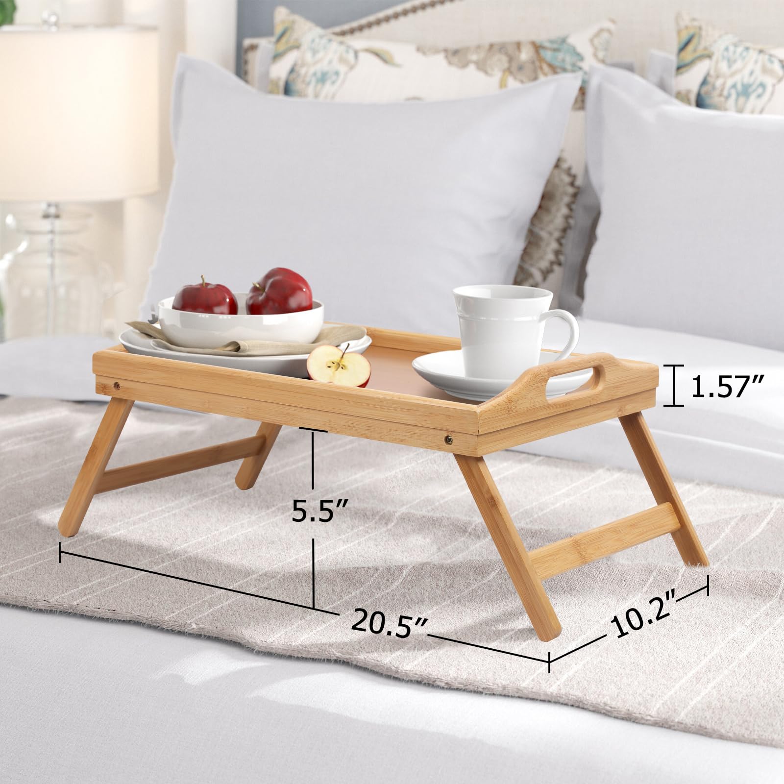 Bed Tray Table Folding Legs With Handles Breakfast Tray For Sofa Eating,Drawing,Platters Bamboo Serving Lap Desk Snack Tray