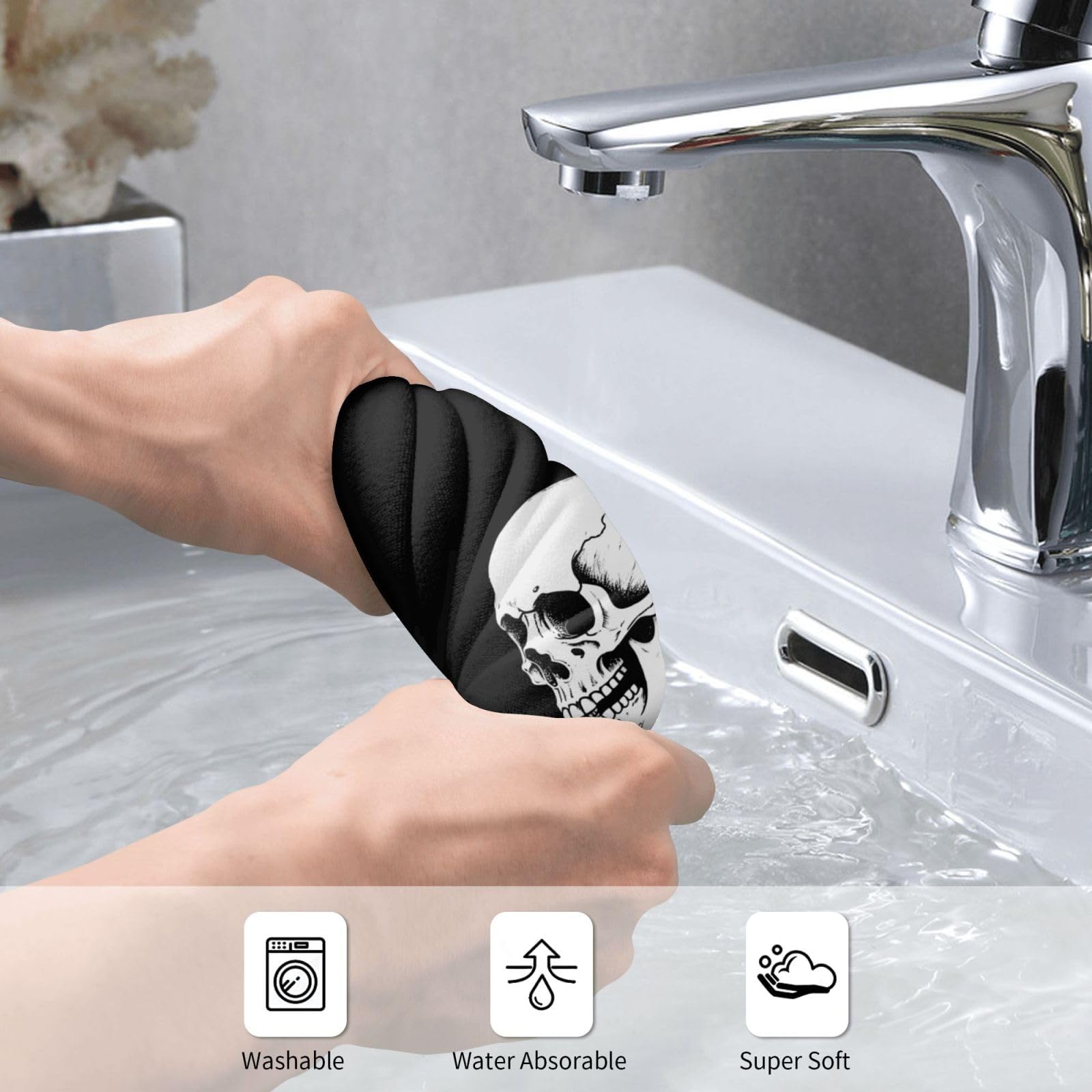 Dewoofly Skeleton Skull Boho Lightweight Fingertip Towels, Love Rose Hand Towel For Kitchen All Season 12 X 27.5 Inch