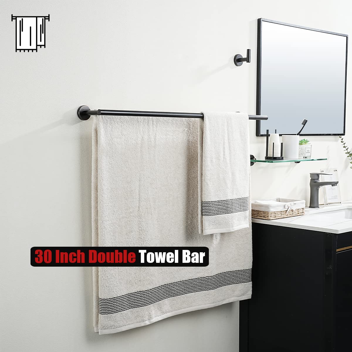 JQK Double Bath Towel Bar  Oil Rubbed Bronze 30 Inch 304 Stainless Steel Thicken 0.8mm Towel Rack for Bathroom  Towel Holder Wall Mount  33 in Total Length  TB100L30-ORB
