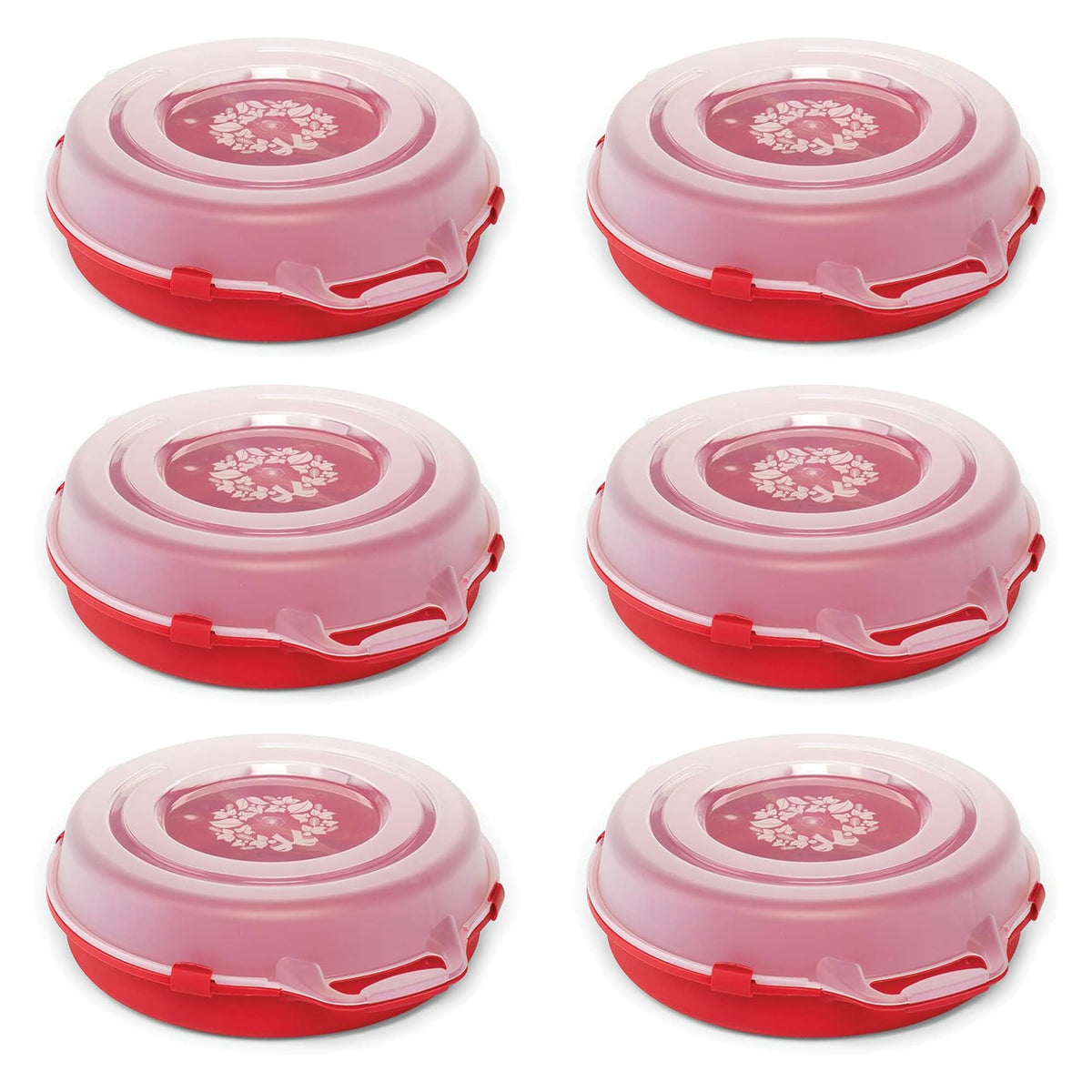 Homz 6 Pack Holiday Wreath Containers, Stackable Nestable Plastic Storage, 24'', Red/Clear