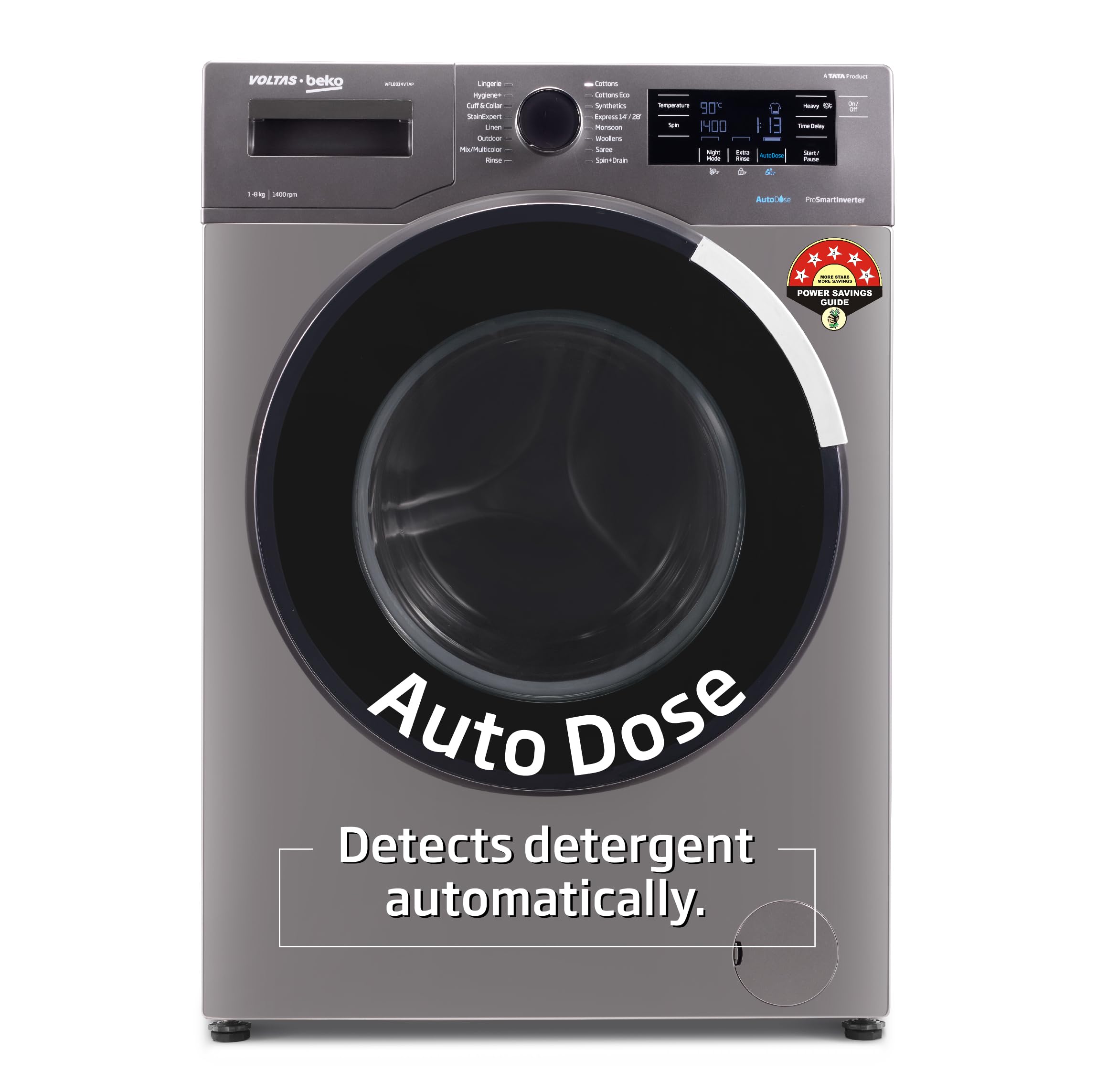 Voltas Beko 8.0Kg, Inverter, 5 Star Front Load Washing Machine (Wfl8014Vtap, Anthracite), Auto Dosing,Stain Expert