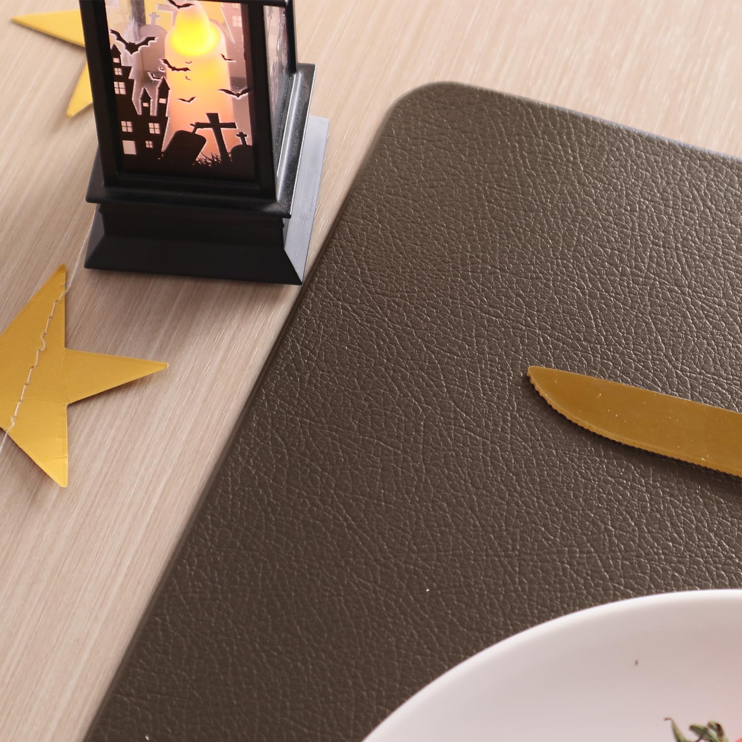 Vinjiasin Placemats Set Of 6 Brown Leather Place Mats Kitchen Dining Table Mats For Indoor Outdoor Wipeable Waterproof Sturdy Fa