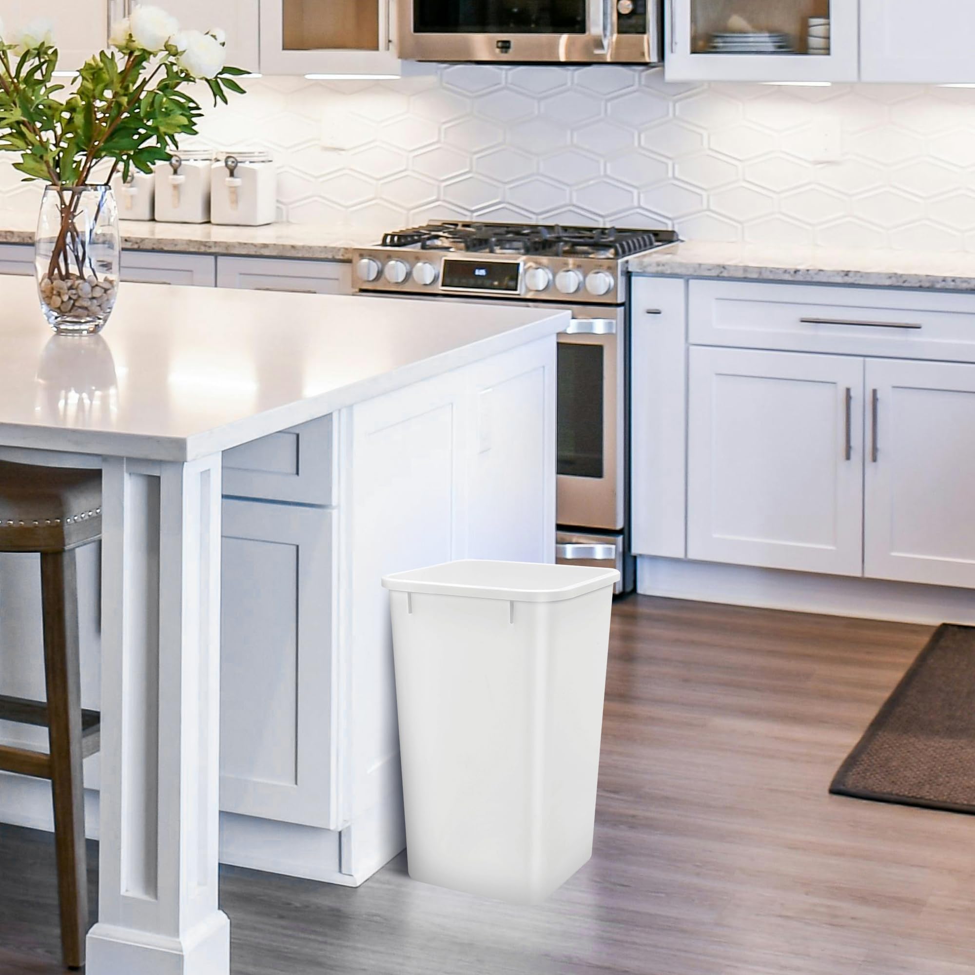 Rev-A-Shelf Polymer Replacement 27 Quart Trash Bin Recycle Waste Garbage Container For Kitchen Cabinet Pullouts, White, 2 Pack,