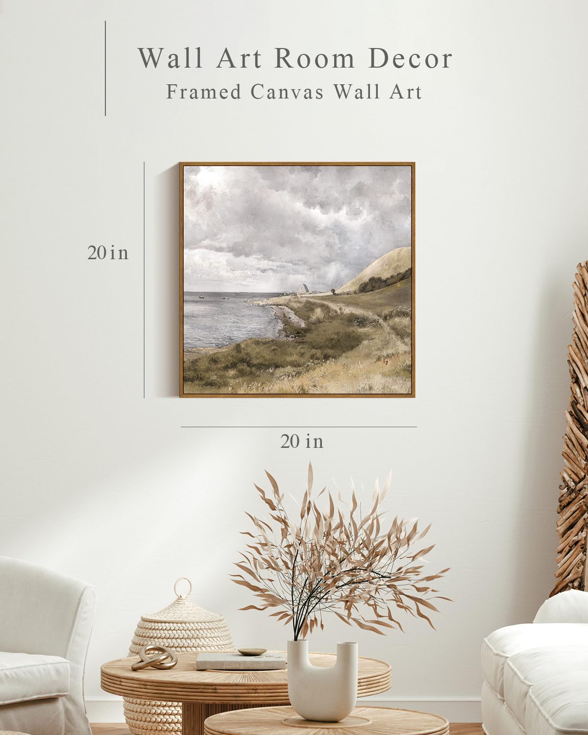 Insimsea Square Framed Canvas Wall Art, Large Decor Danish Coastal Landscape Paintings, Seaside Scenery Wall Pictures For Bedroo