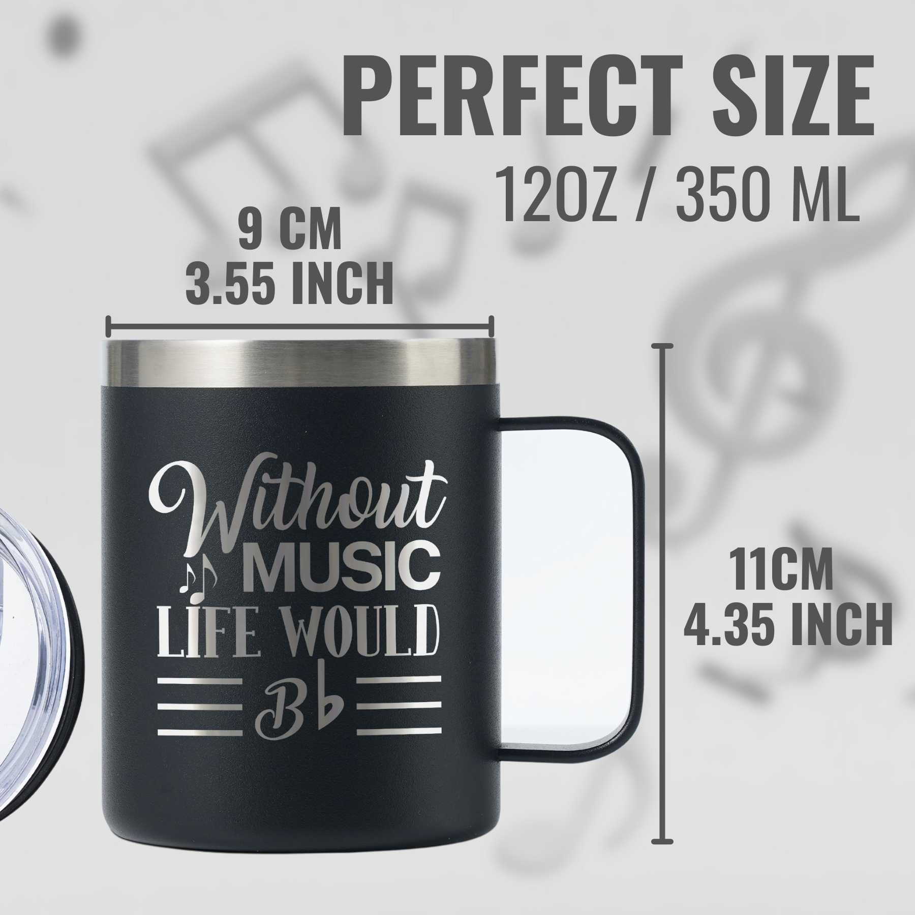 Onebttl Music Lover Gifts For Men, Male, Him - Without Music Life Would B Flat - 12 Oz /350 Ml Insulated Mugs With Lid - Musicia