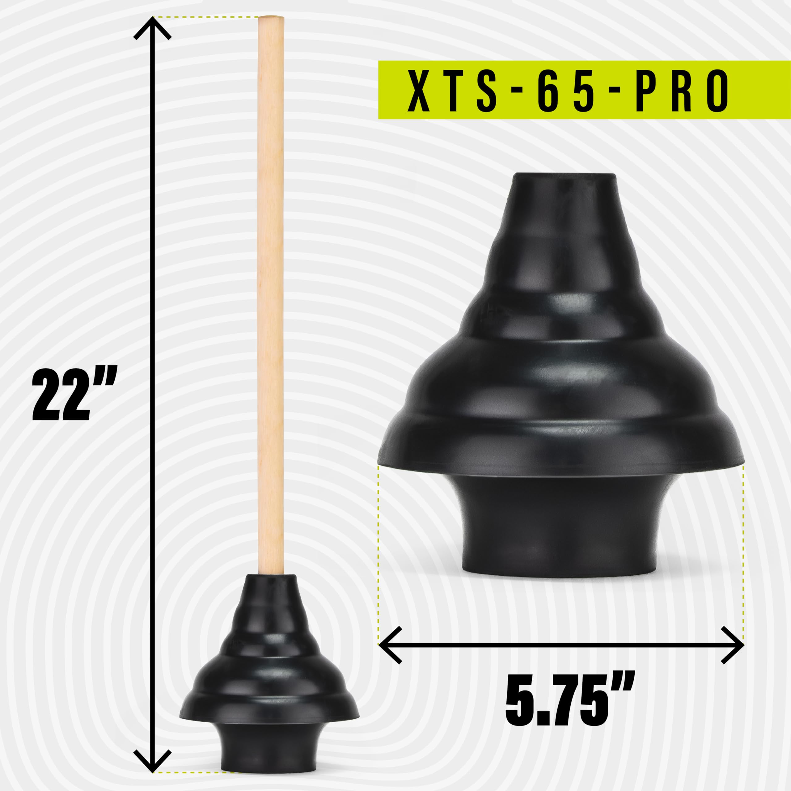 Steadmax Xts-65-Pro Heavy Duty Toilet Plunger, Commercial Grade, Powerful Double Thrust Force Rubber Cup With Wood Handle, For C